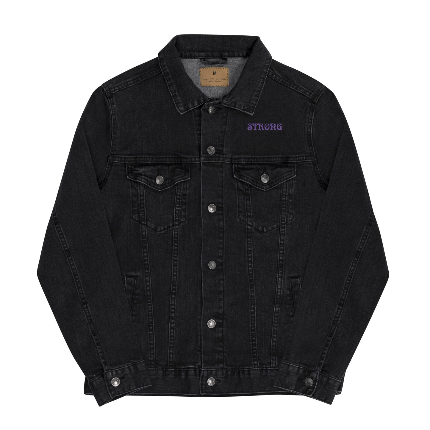 “STRONG”Unisex Denim Jacket W/Purple Font