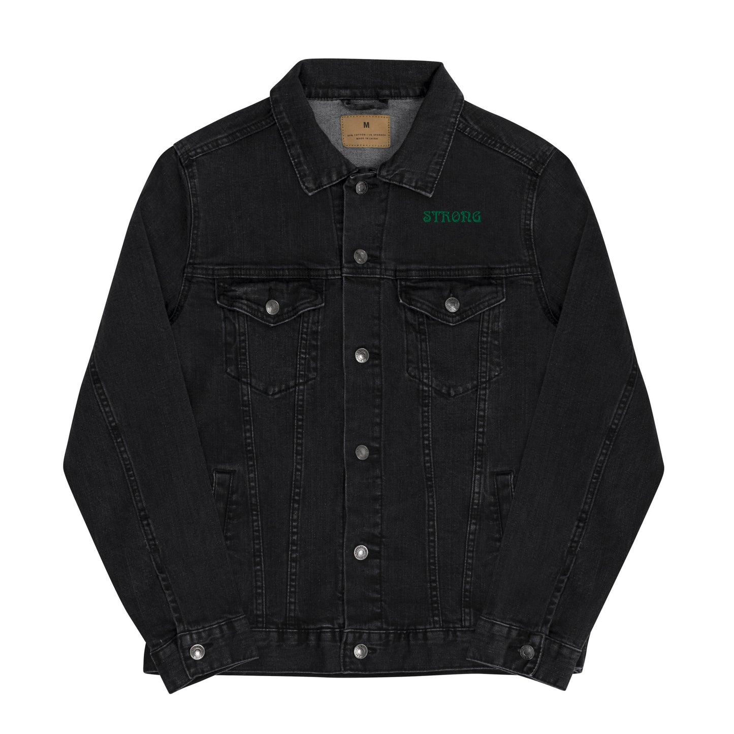 “STRONG”Unisex Denim Jacket W/Green Font