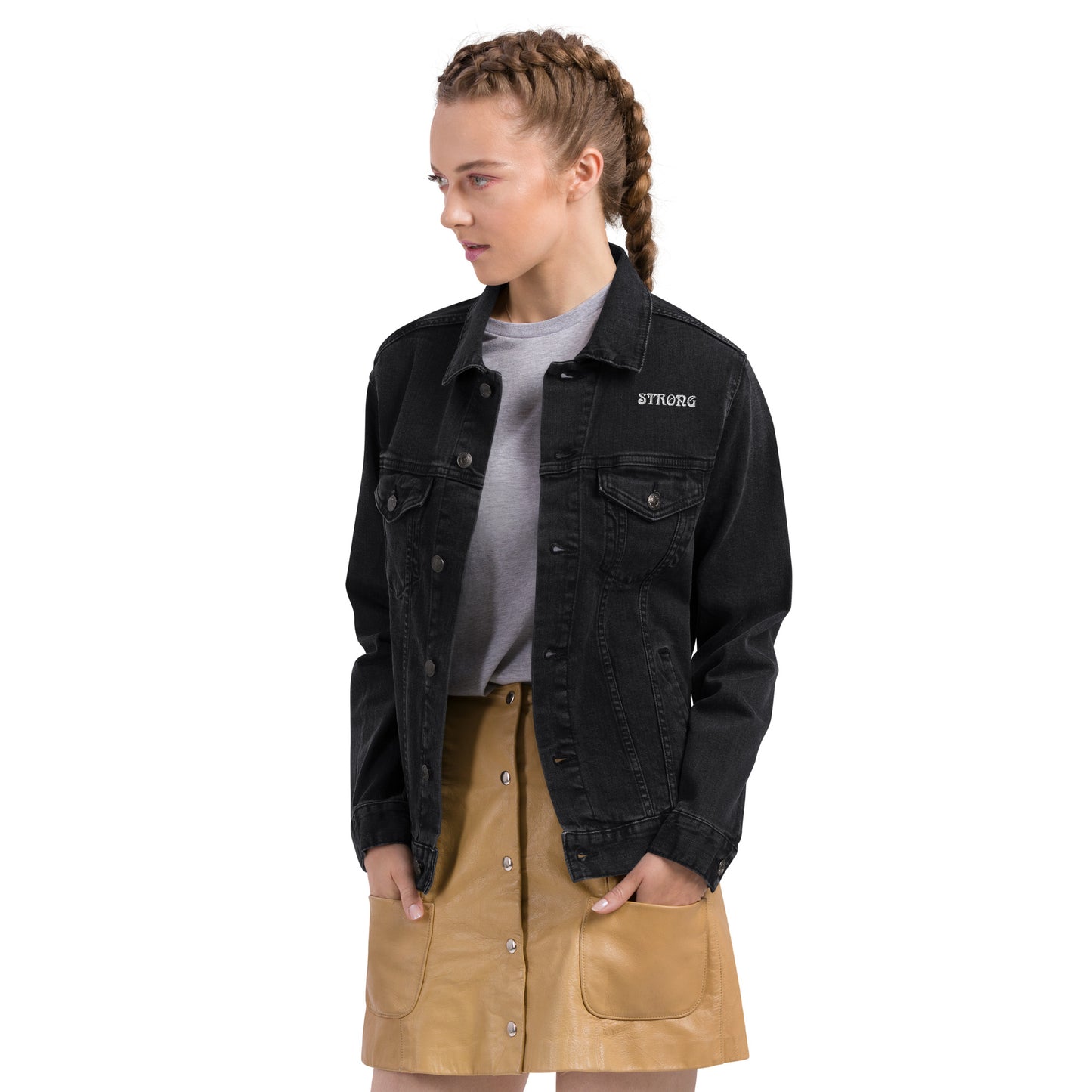 “STRONG”Unisex Denim Jacket W/White Font