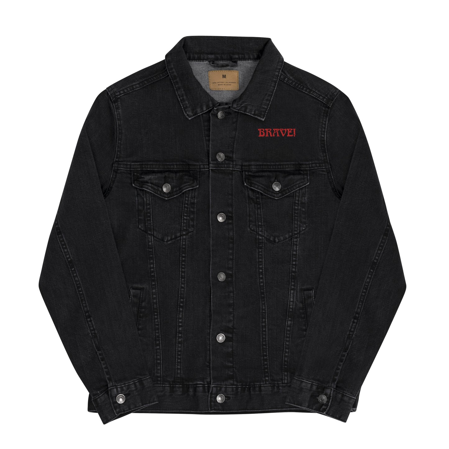 “BRAVE!”Unisex Denim Jacket W/Red Font