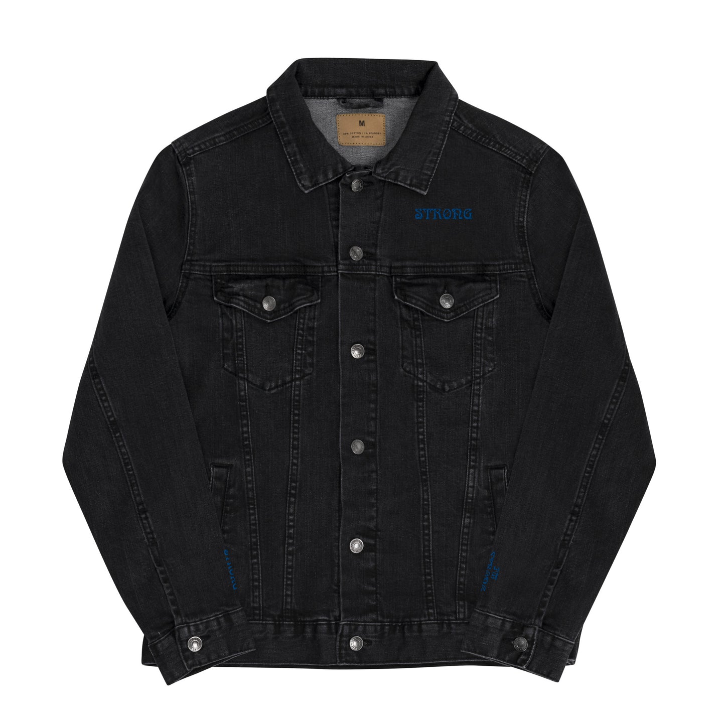 "I'AM STRONG"Unisex Denim Jacket W/Blue Font