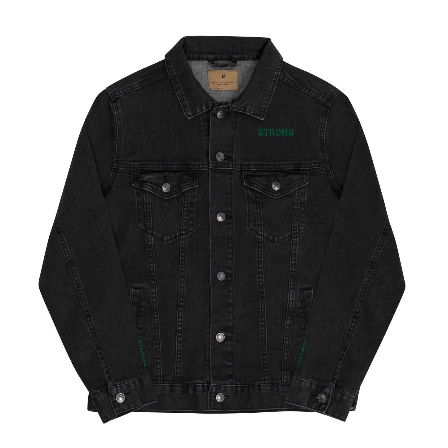 “IAM STRONG”Unisex Denim Jacket W/Green Font
