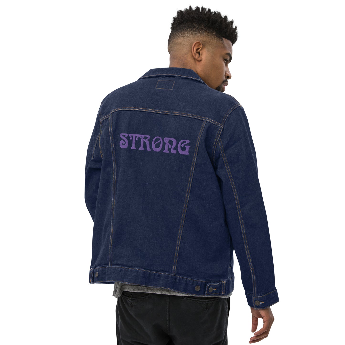 “STRONG”Unisex Denim Jacket W/Purple Font
