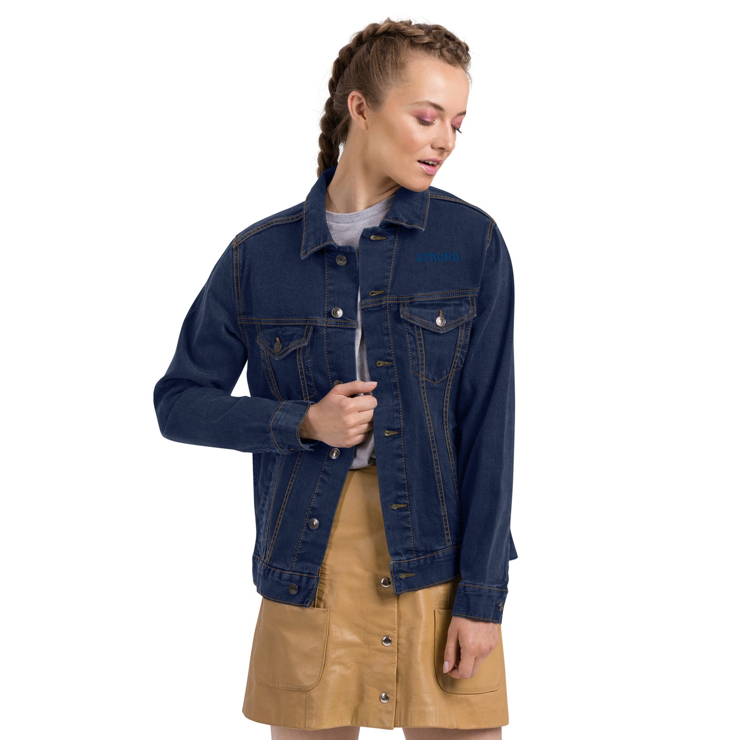 “STRONG”Unisex Denim Jacket W/Navy Blue Font