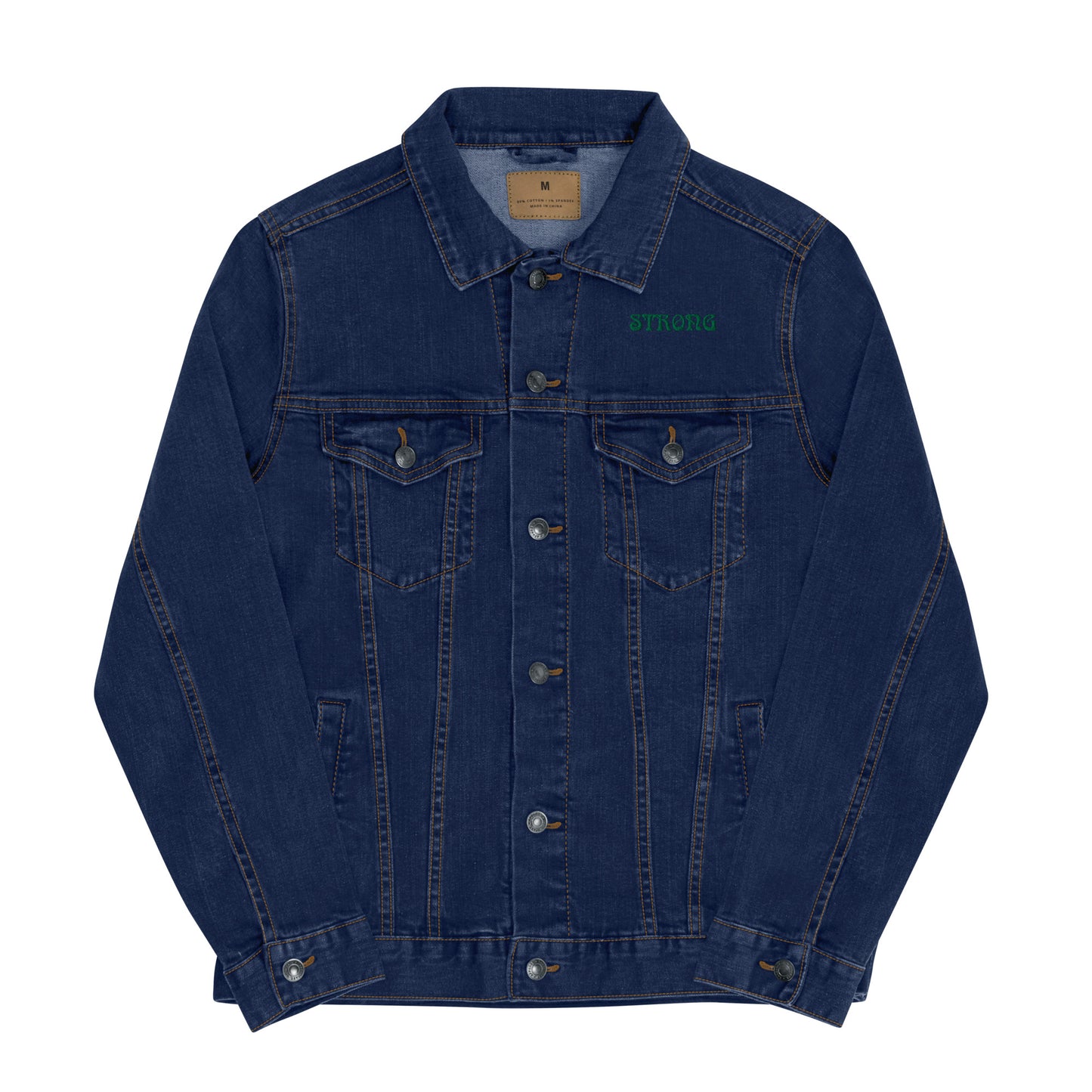 “STRONG”Unisex Denim Jacket W/Green Font