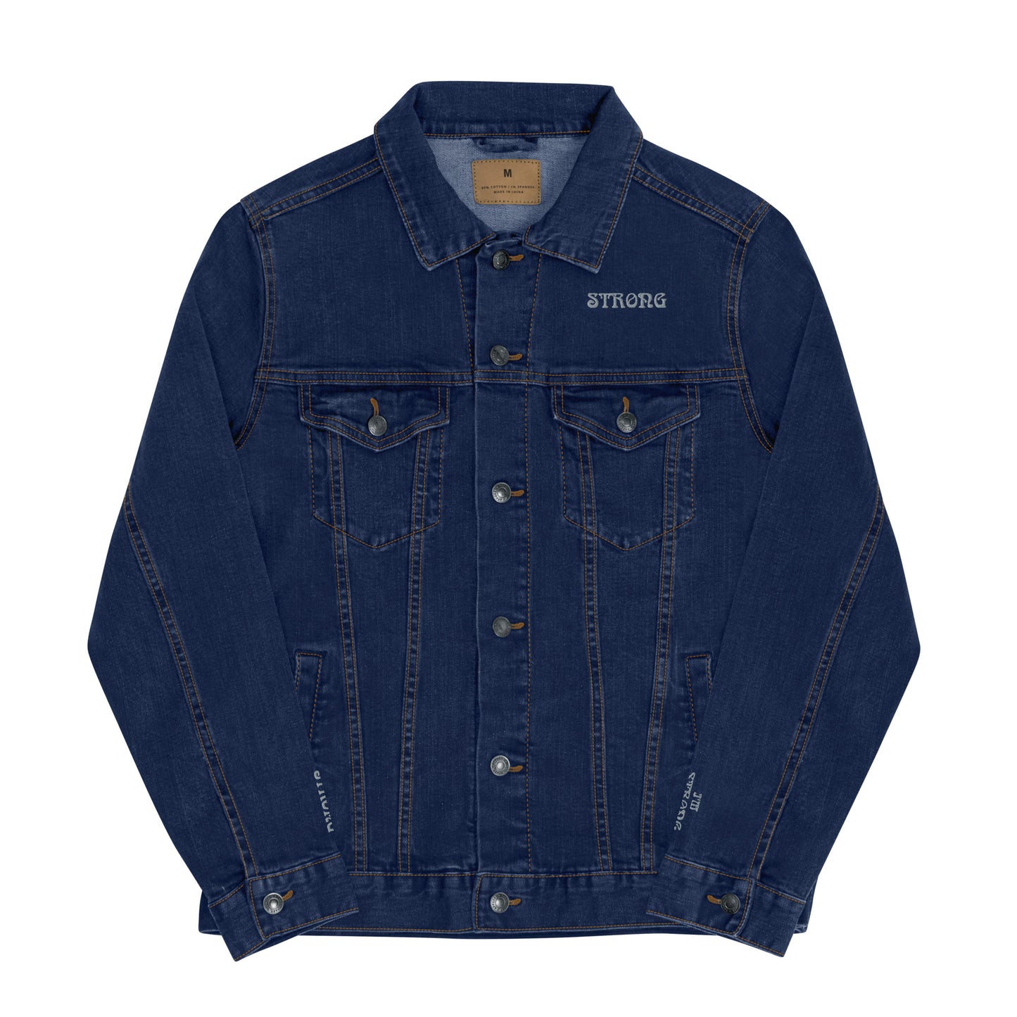 “IAM STRONG”Unisex Denim Jacket W/Silver Font