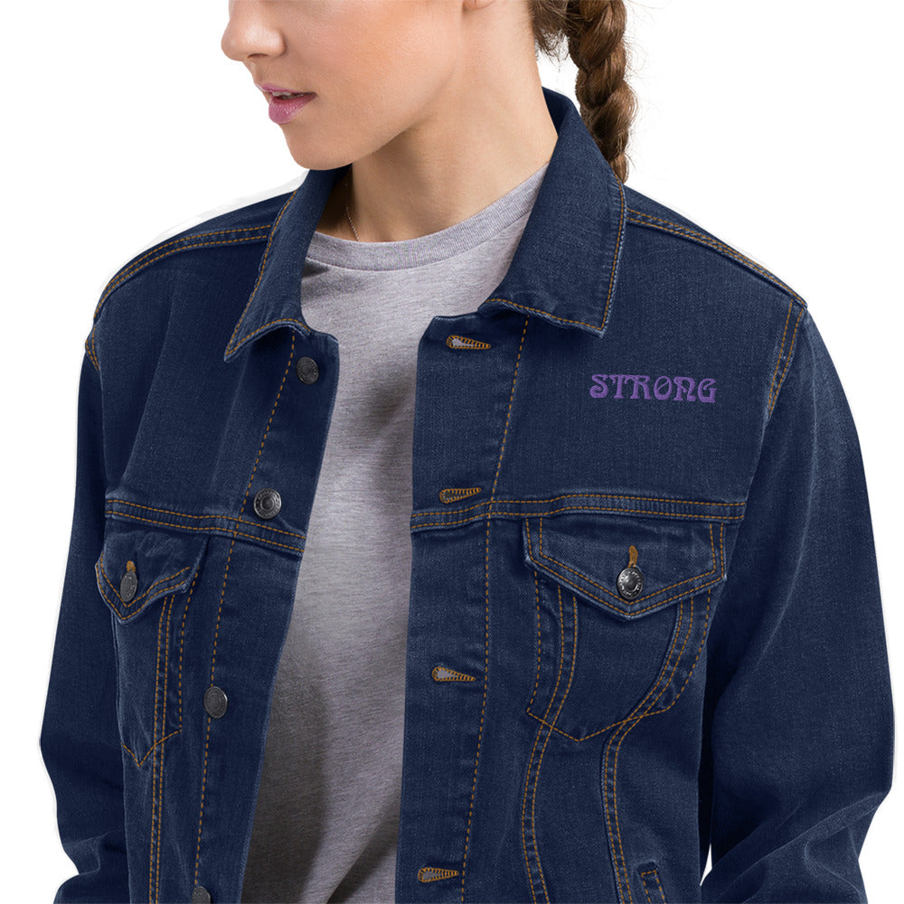 “STRONG”Unisex Denim Jacket W/Purple Font