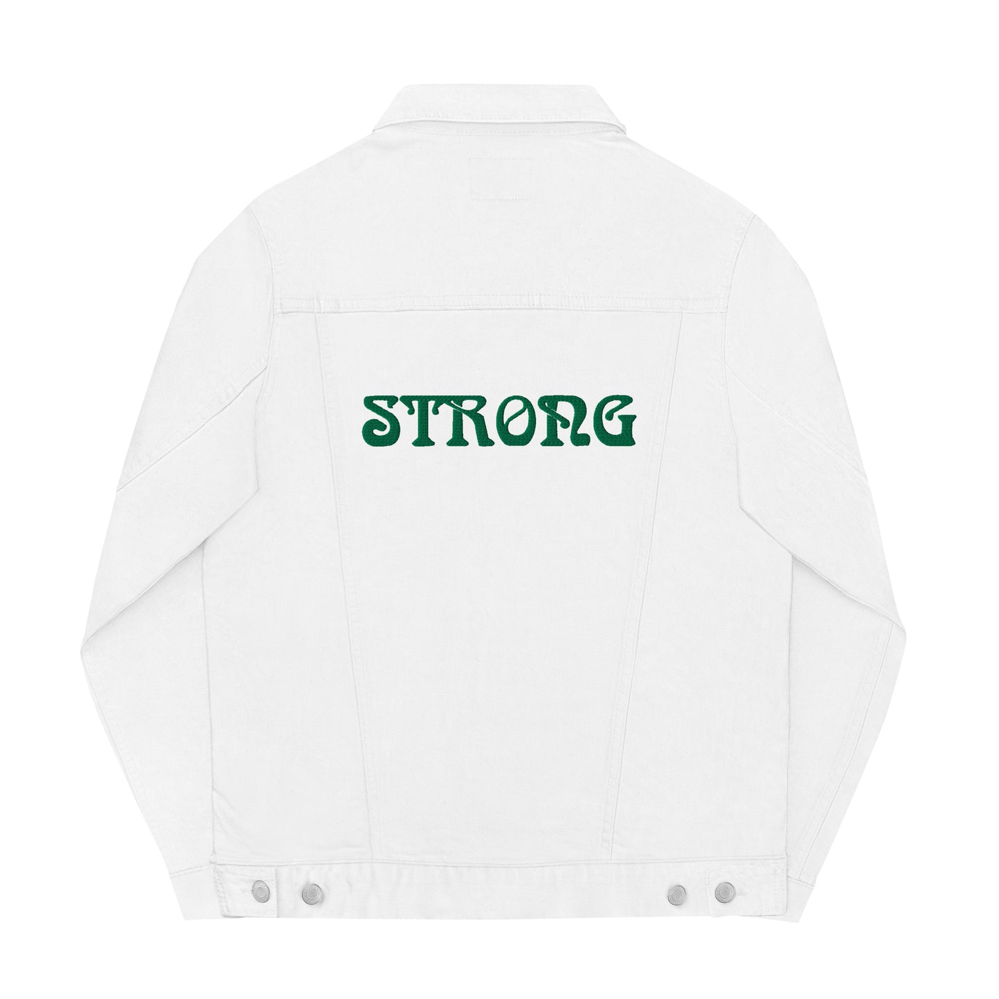 “STRONG”Unisex Denim Jacket W/Green Font