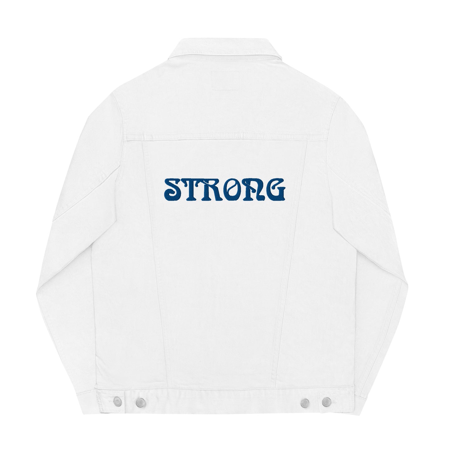 “STRONG”Unisex Denim Jacket W/Navy Blue Font