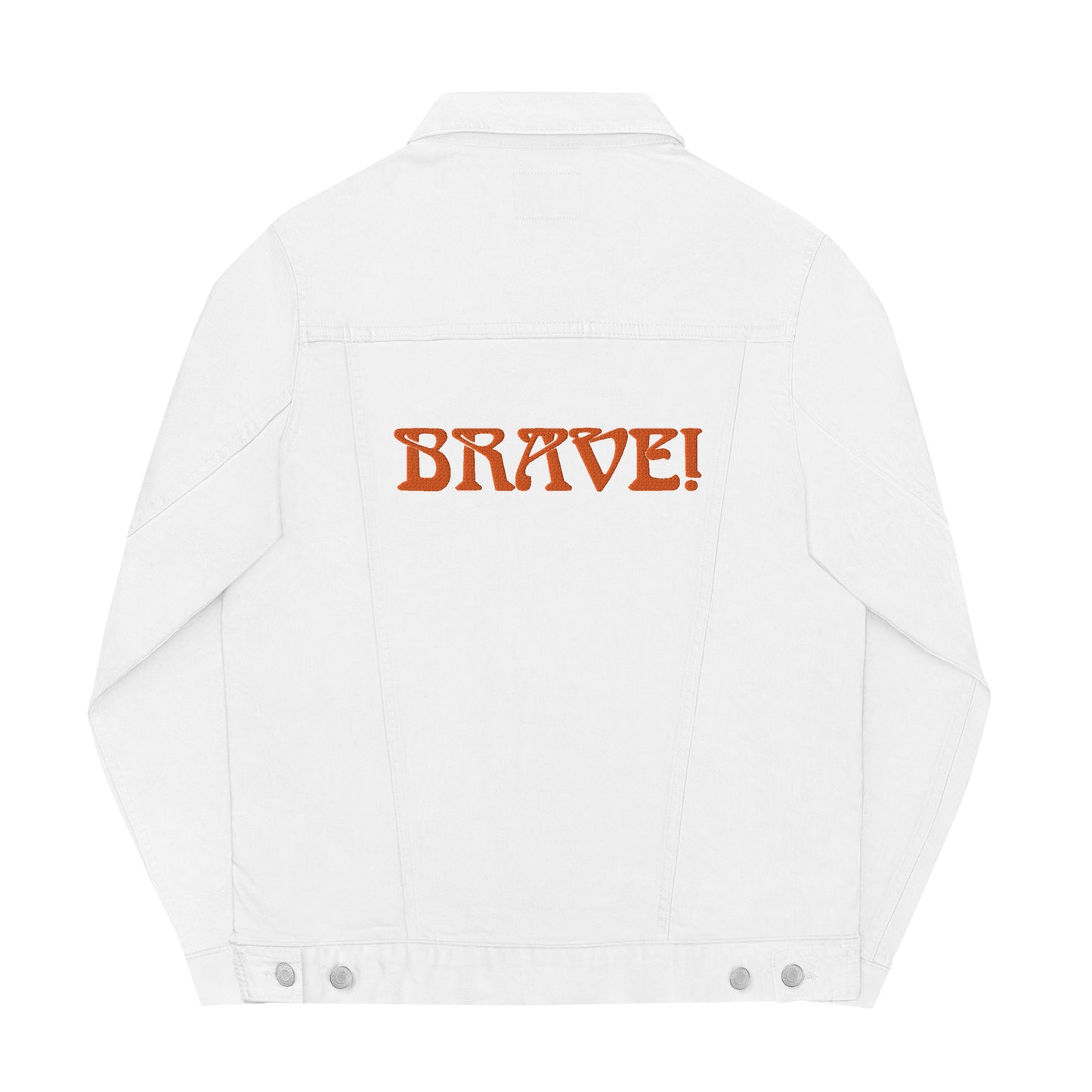 “BRAVE!”Unisex Denim Jacket W/Orange Font