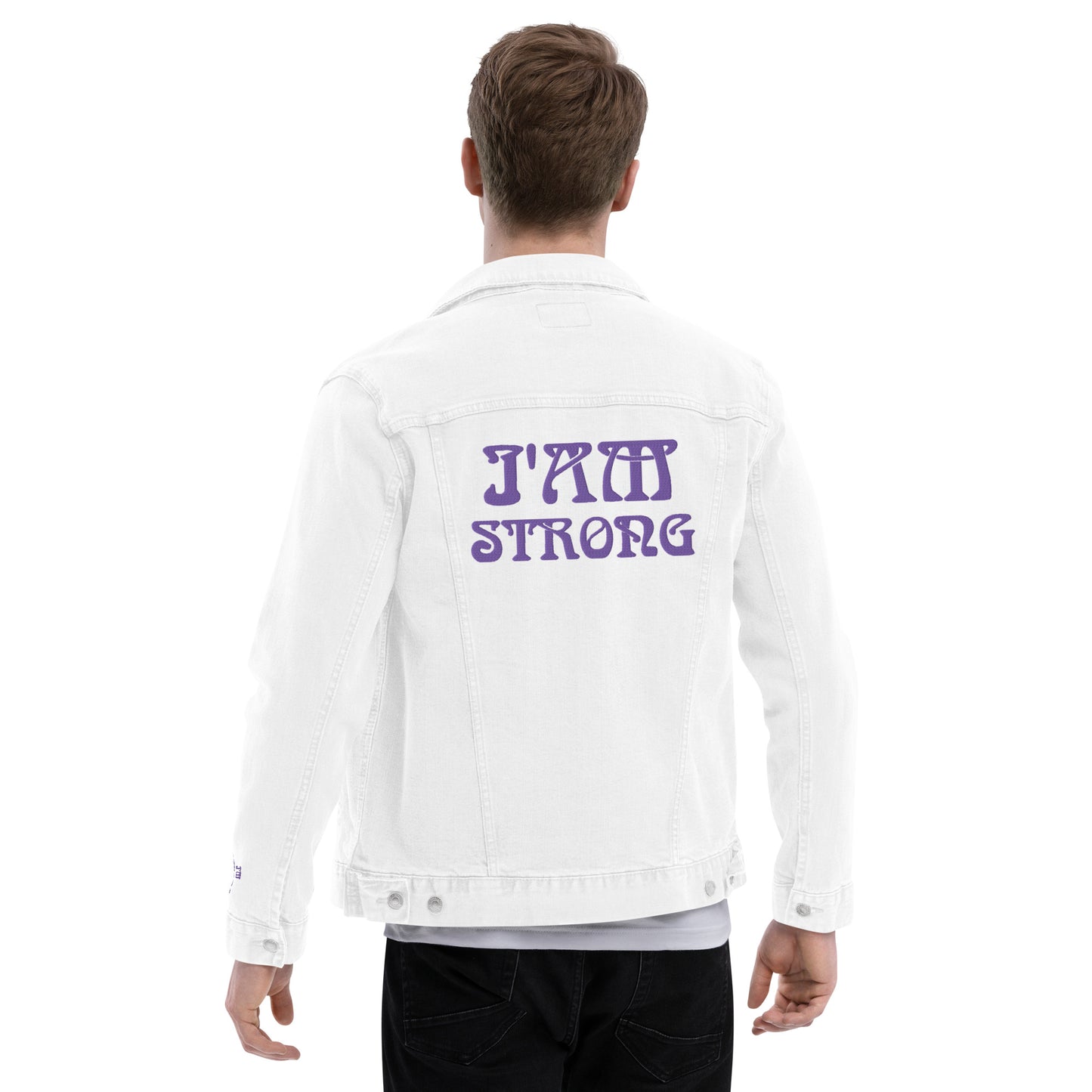 “IAM STRONG”Unisex Denim Jacket W/Purple Font