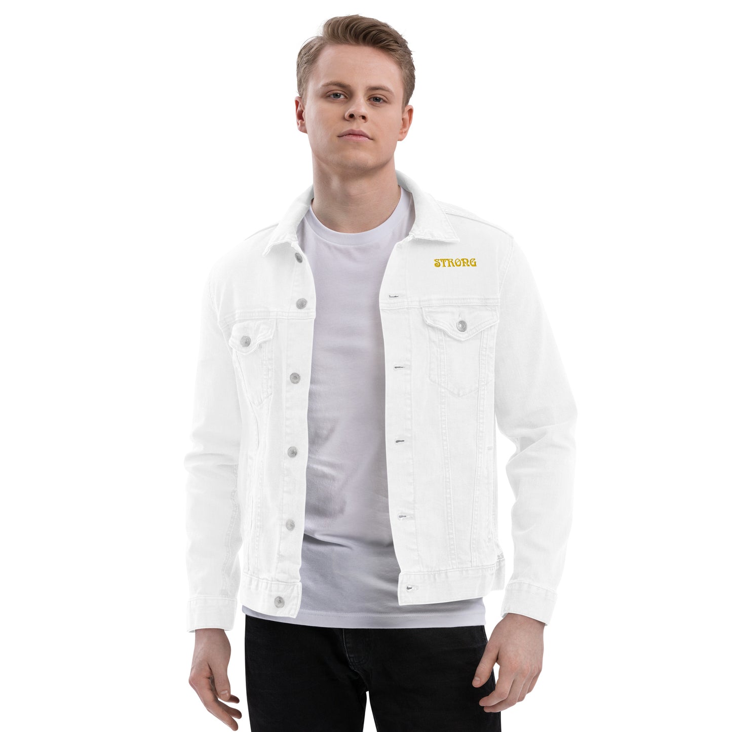 “STRONG”Unisex Denim Jacket W/Yellow Font