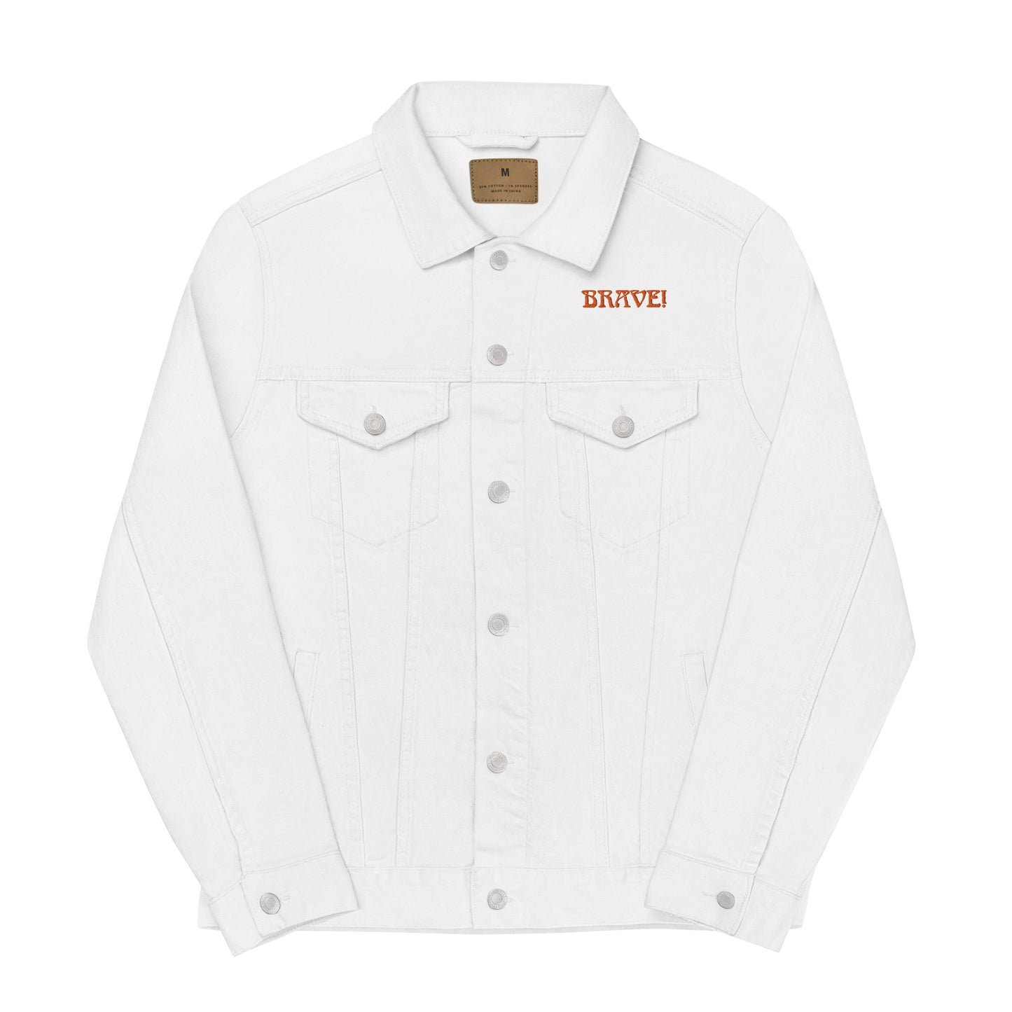 “BRAVE!”Unisex Denim Jacket W/Orange Font