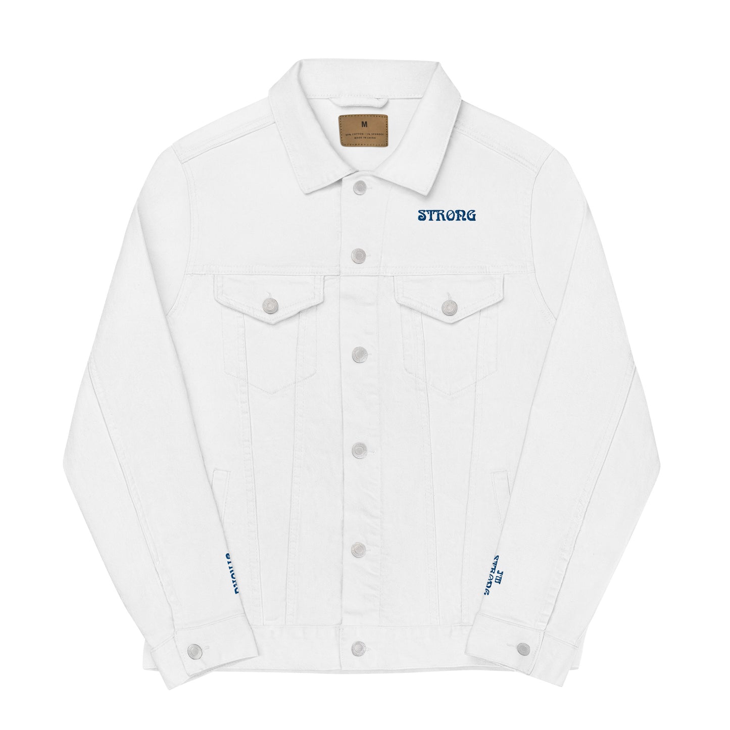"I'AM STRONG"Unisex Denim Jacket W/Blue Font
