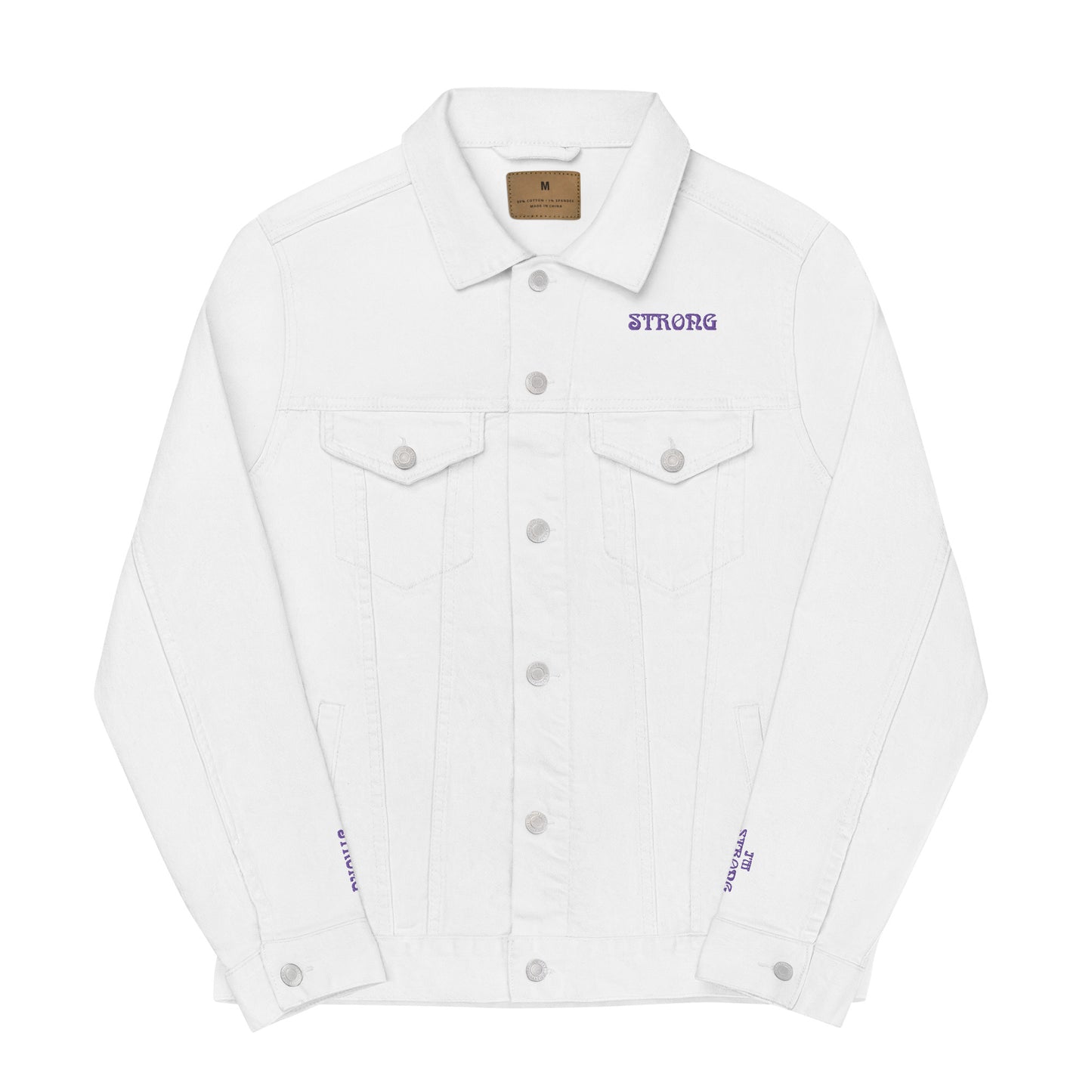 “IAM STRONG”Unisex Denim Jacket W/Purple Font
