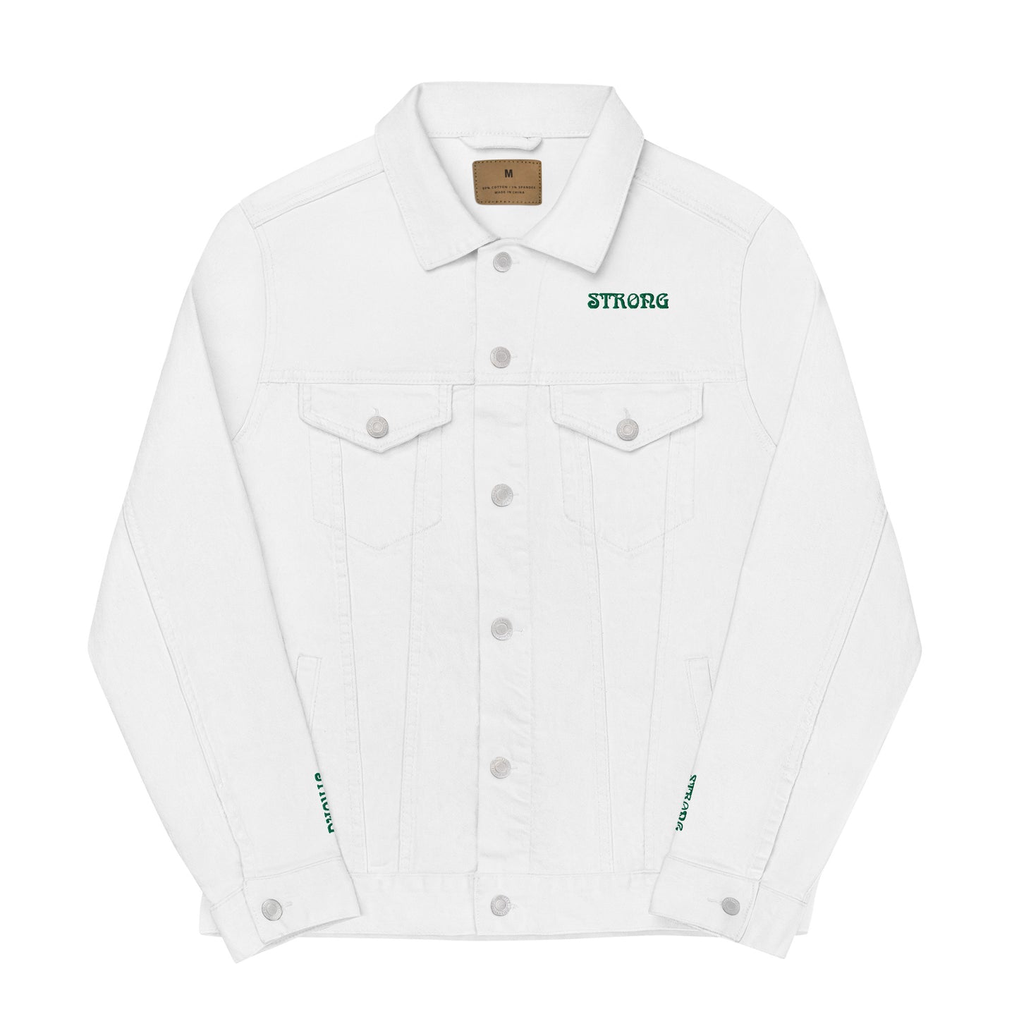 “IAM STRONG”Unisex Denim Jacket W/Green Font