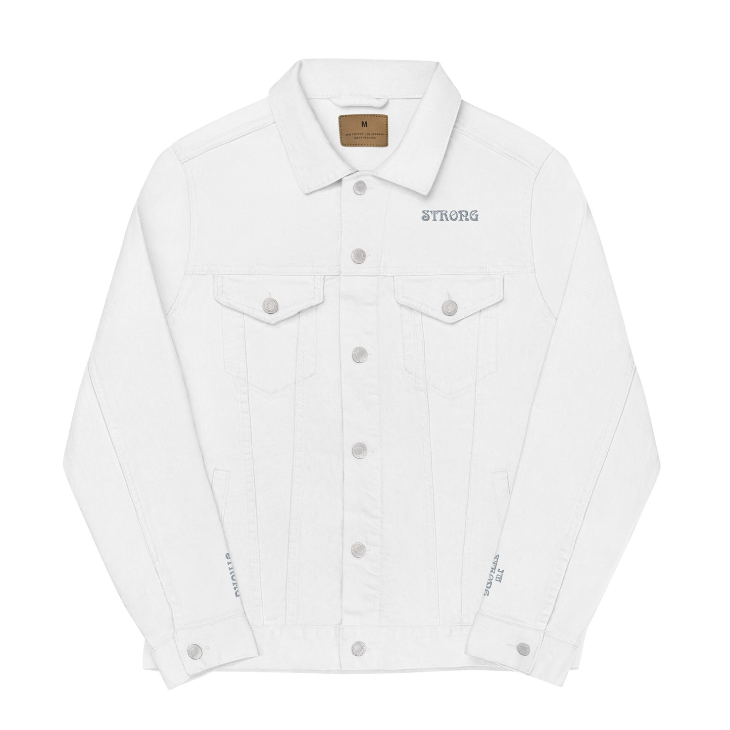 “IAM STRONG”Unisex Denim Jacket W/Silver Font