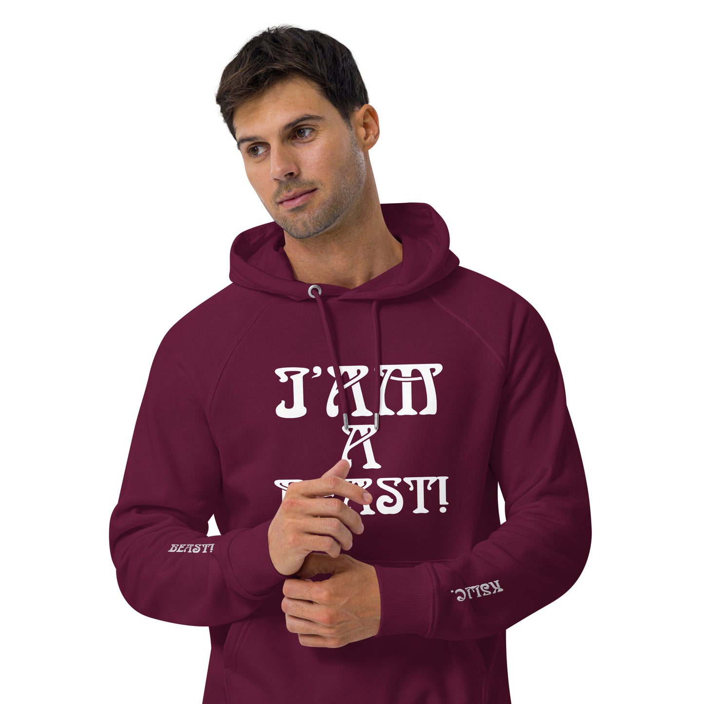 “I’AM A BEAST!” Men’s Eco Raglan Hoodie W/White Font