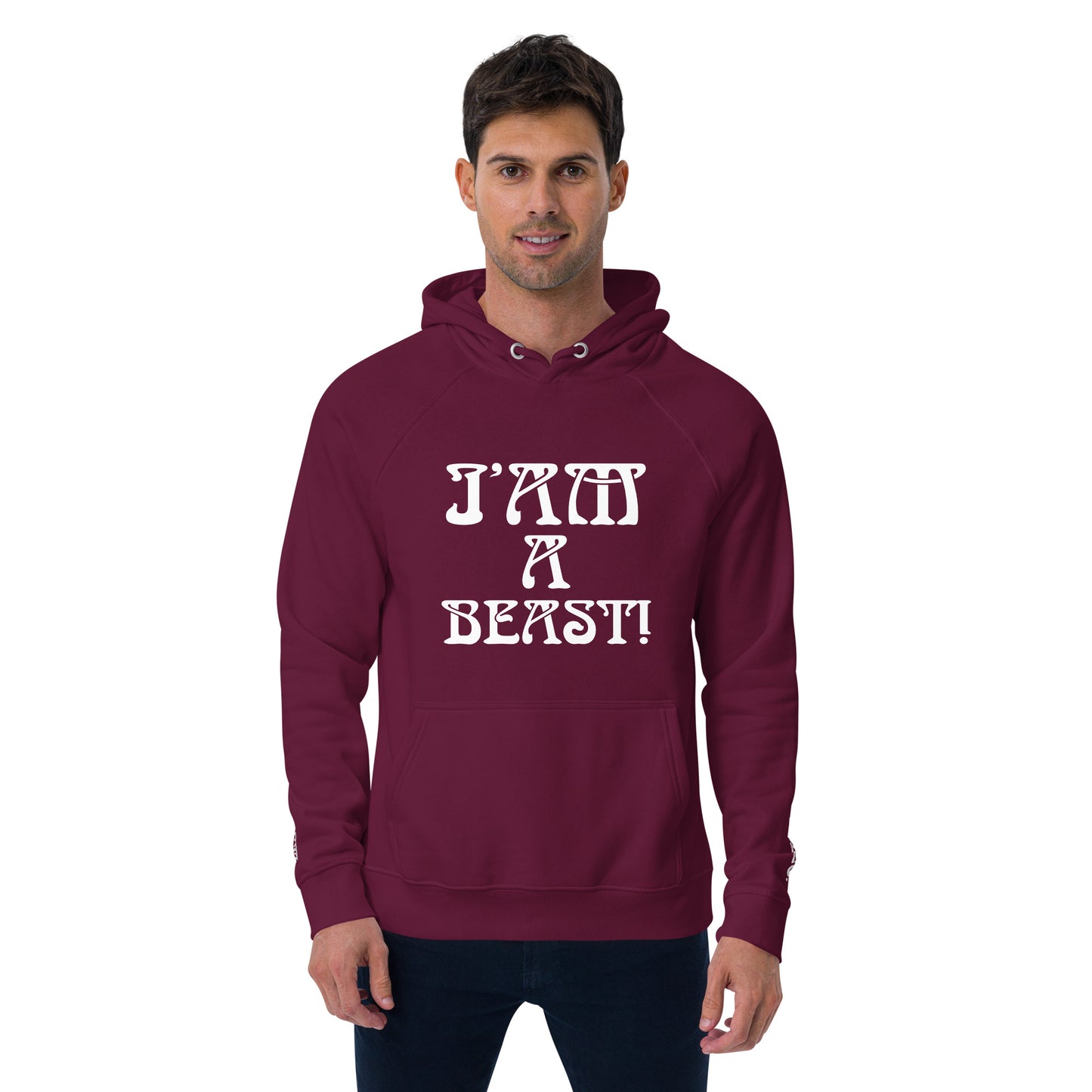 “I’AM A BEAST!” Men’s Eco Raglan Hoodie W/White Font