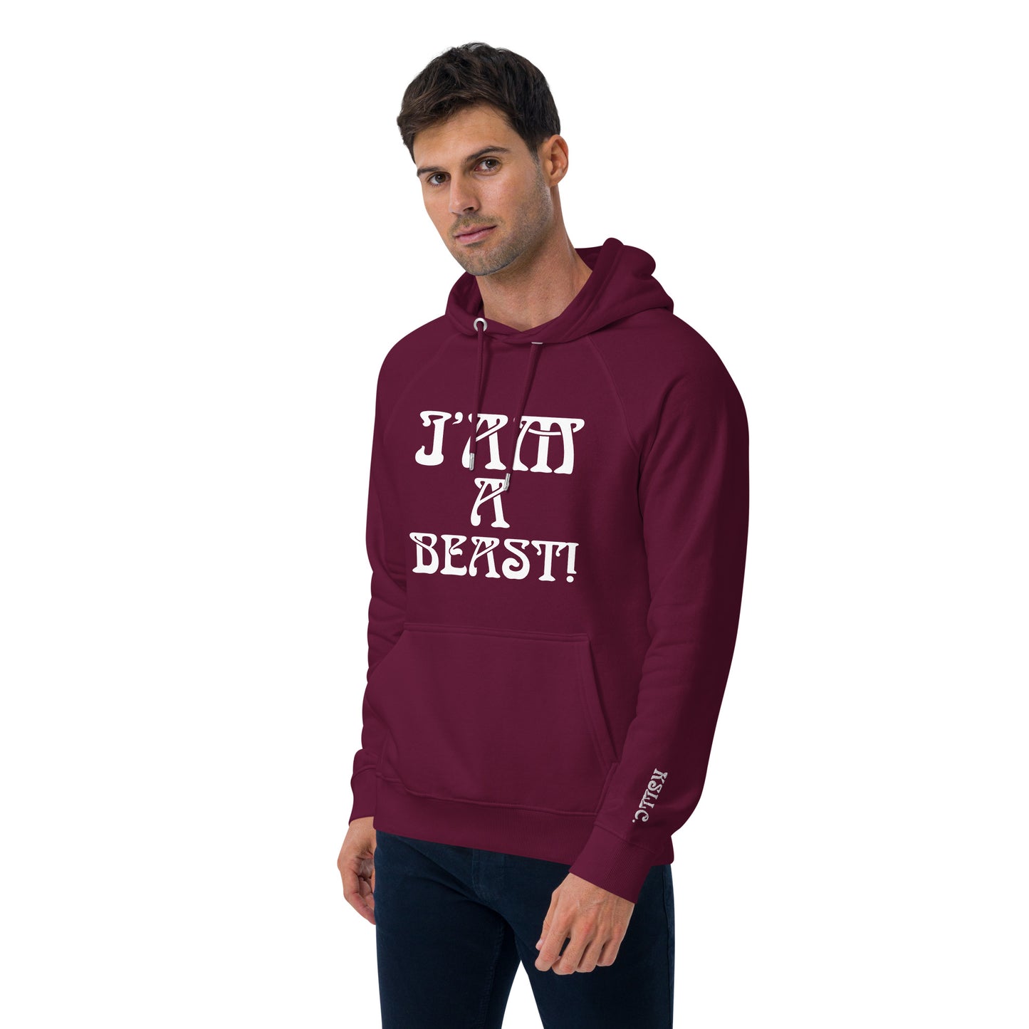 “I’AM A BEAST!” Men’s Eco Raglan Hoodie W/White Font