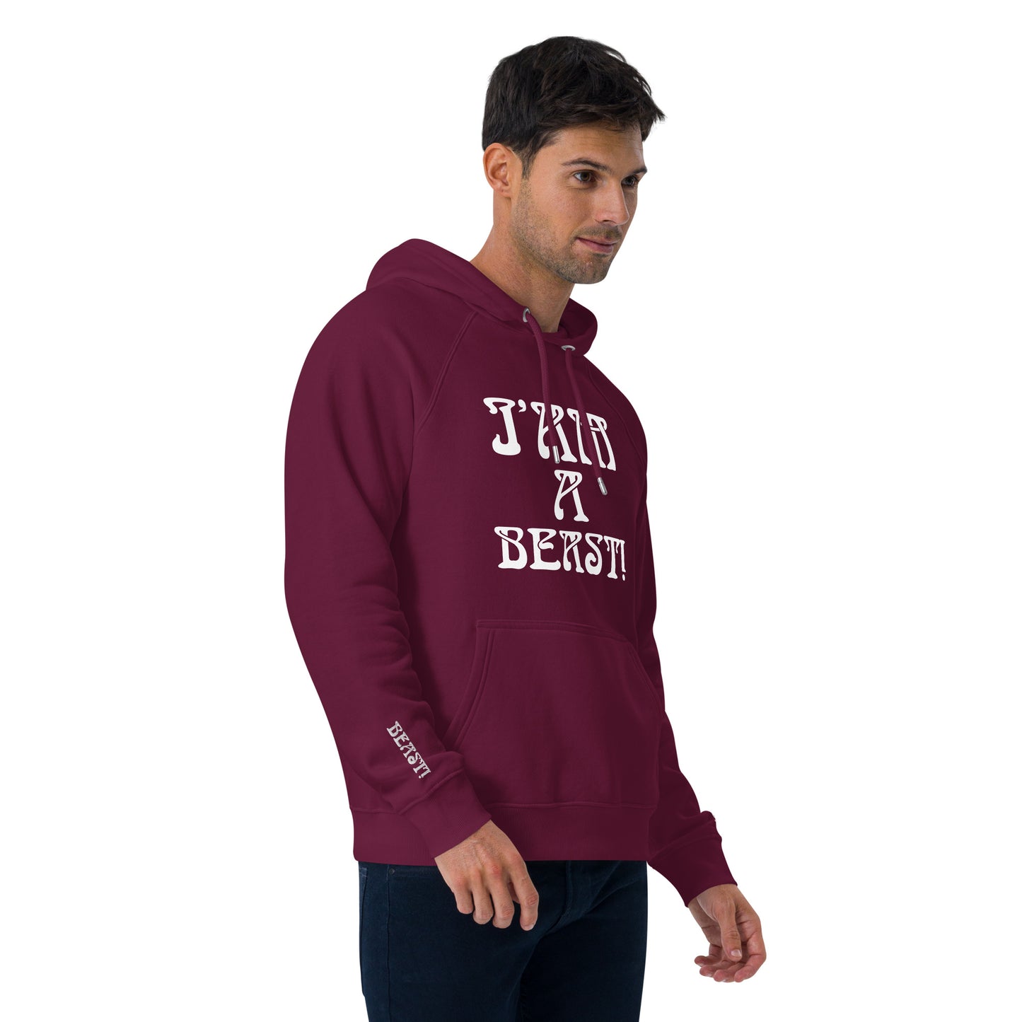“I’AM A BEAST!” Men’s Eco Raglan Hoodie W/White Font