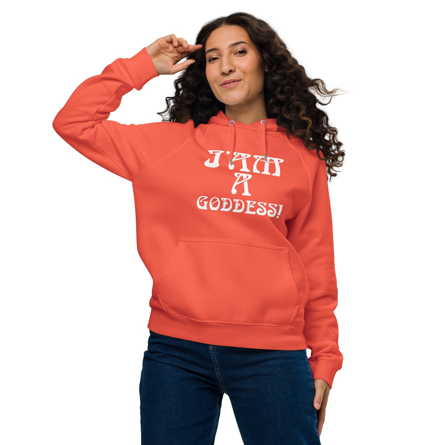 “I’AM A GODDESS!”Women’s Eco Raglan Hoodie W/White Font