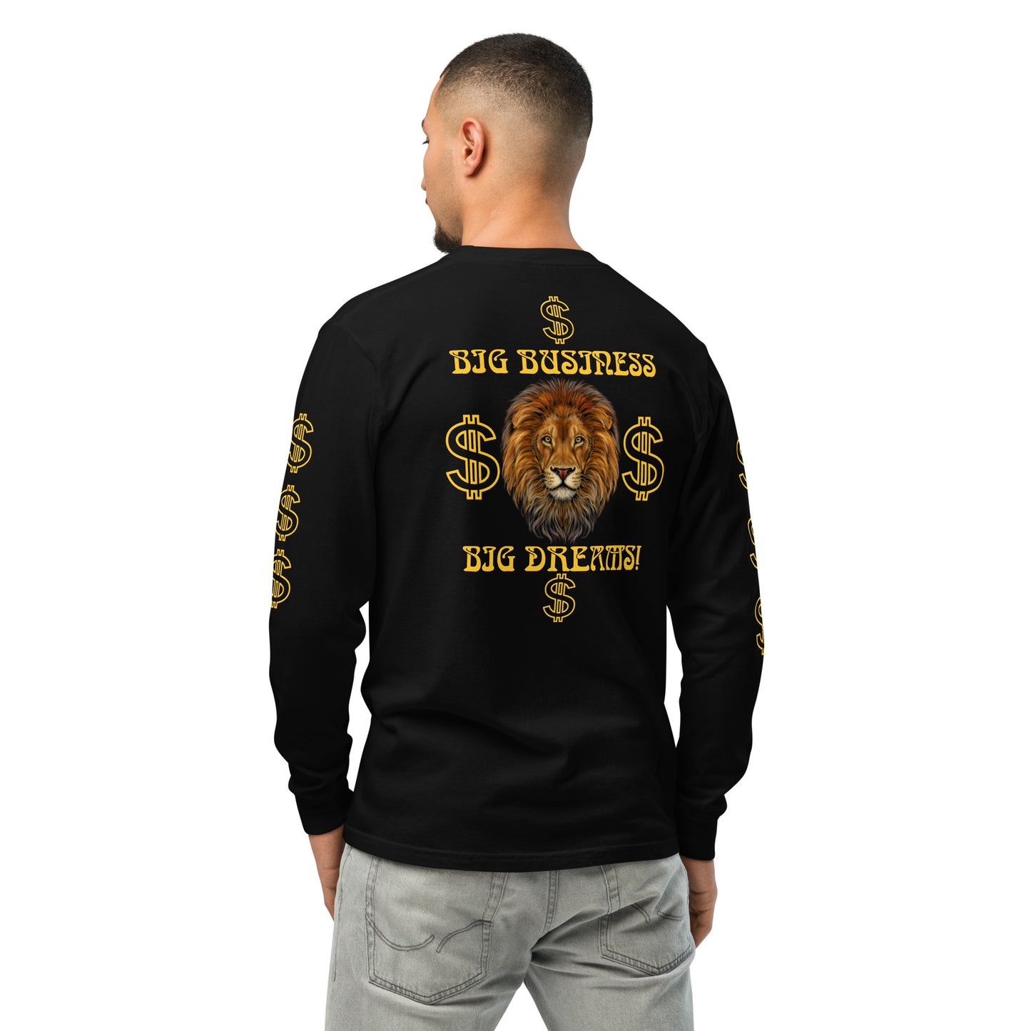 “BIG BUSINESS, BIG DREAMS!”Garment-Dyed Heavyweight Long-Sleeve Shirt W/Yellow Font