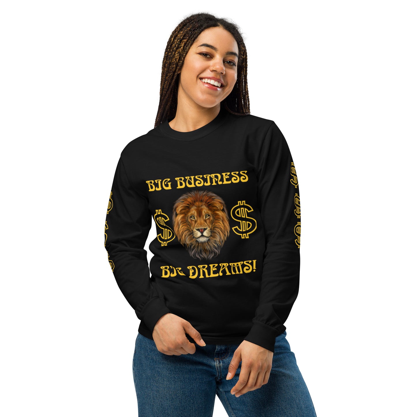 “BIG BUSINESS, BIG DREAMS!”Garment-Dyed Heavyweight Long-Sleeve Shirt W/Yellow Font