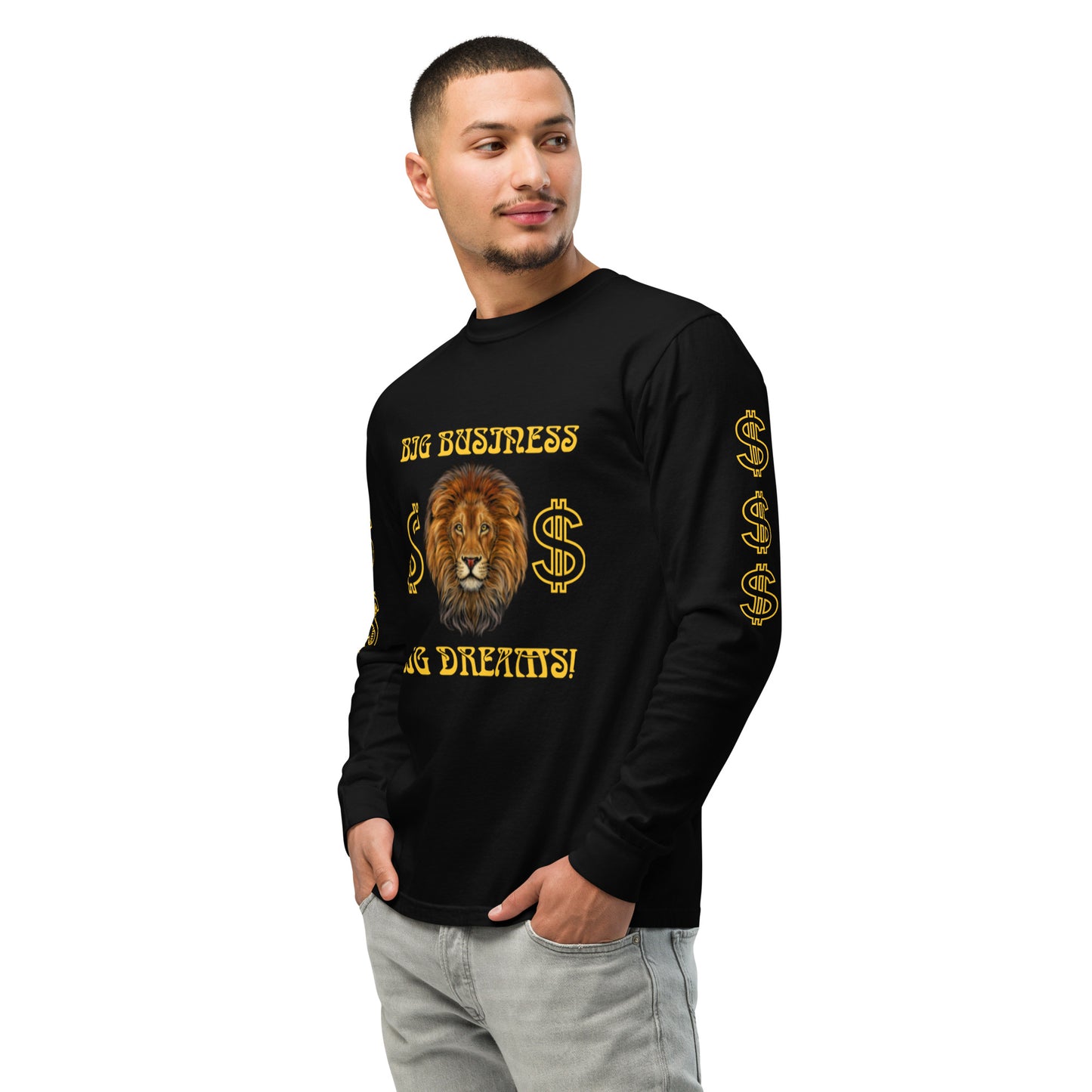 “BIG BUSINESS, BIG DREAMS!”Garment-Dyed Heavyweight Long-Sleeve Shirt W/Yellow Font