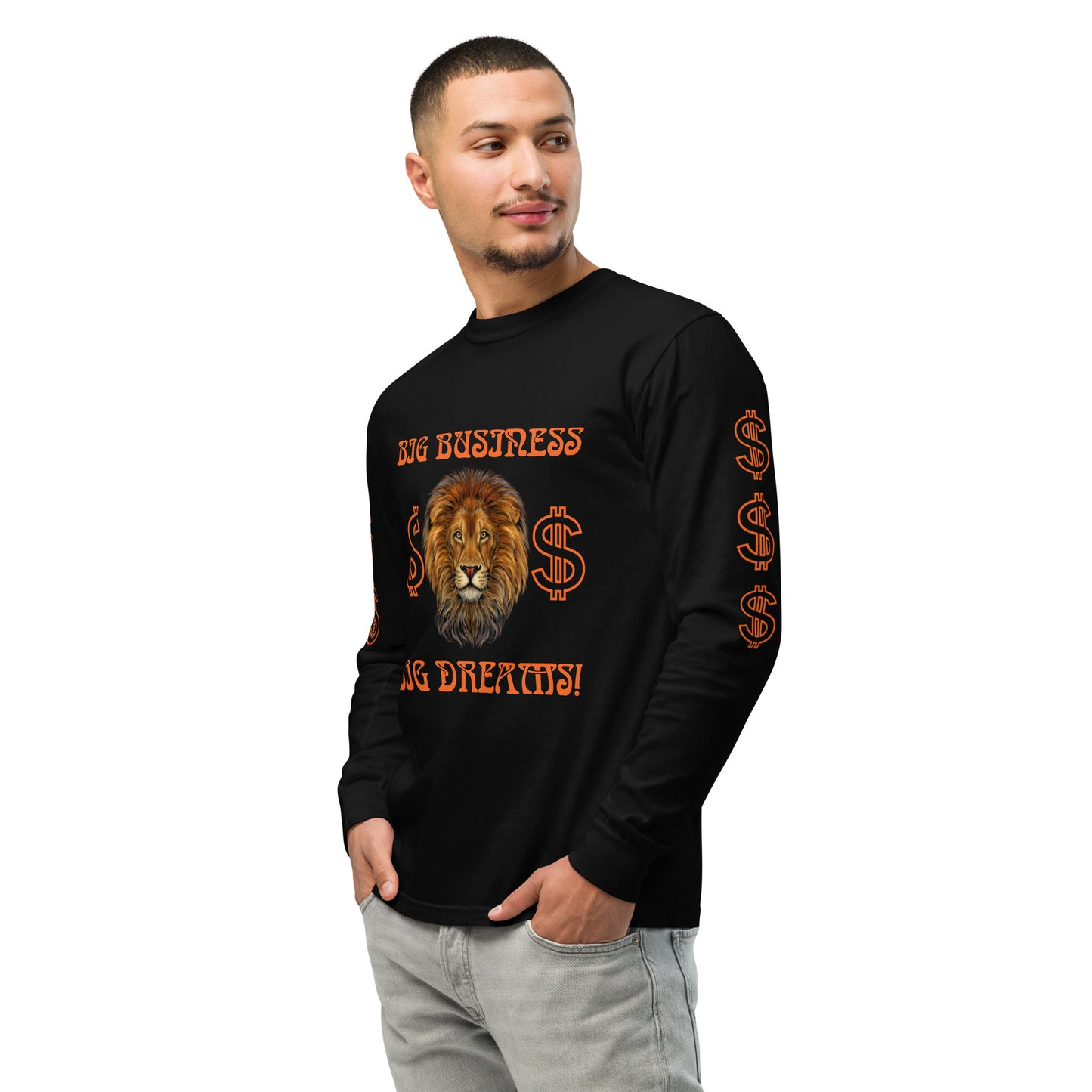 “BIG BUSINESS, BIG DREAMS!"Garment-Dyed Heavyweight Long-Sleeve Shirt W/Orange Font