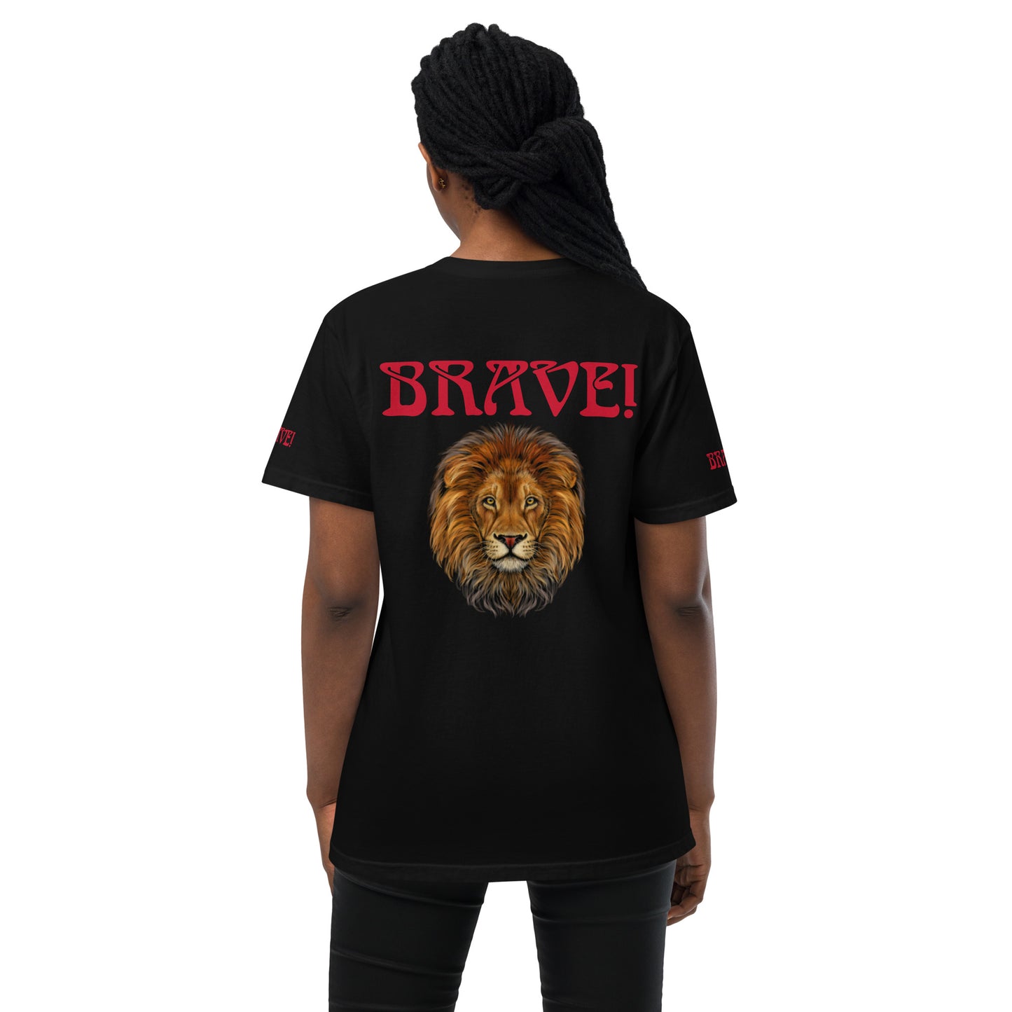 “BRAVE!”Unisex Garment-Dyed Pocket T-shirt W/Red Font