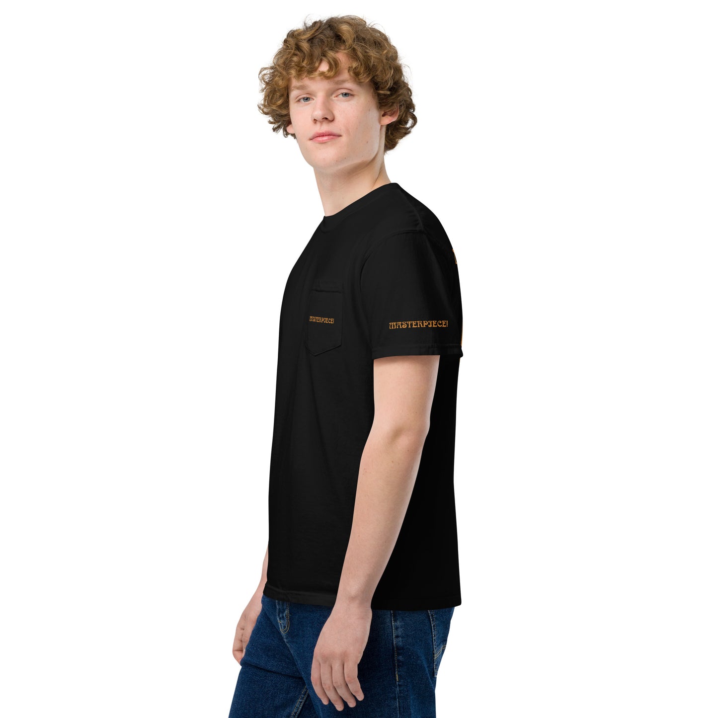 “MASTERPIECE!”Unisex Garment-Dyed Pocket T-Shirt W/Bronze Font