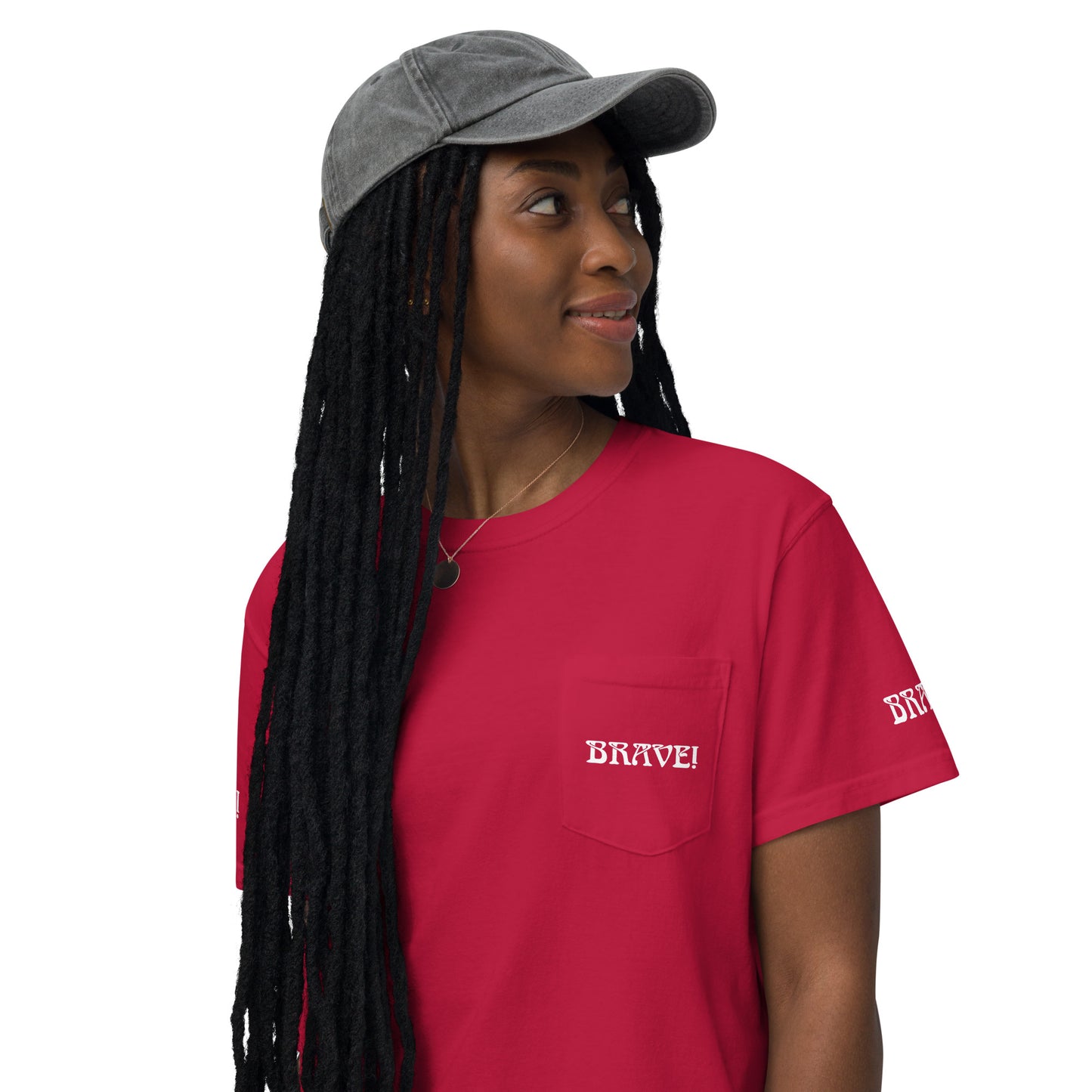 “BRAVE!”Unisex Garment-Dyed Pocket T-Shirt W/White Font
