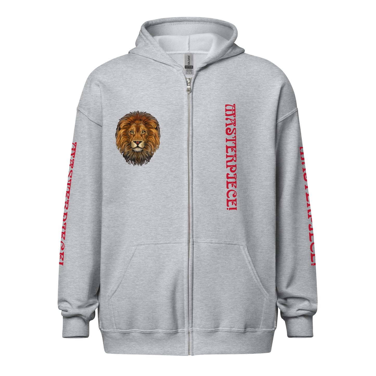 “MASTERPIECE!”Unisex Heavy Blend Zip Hoodie W/Red Font
