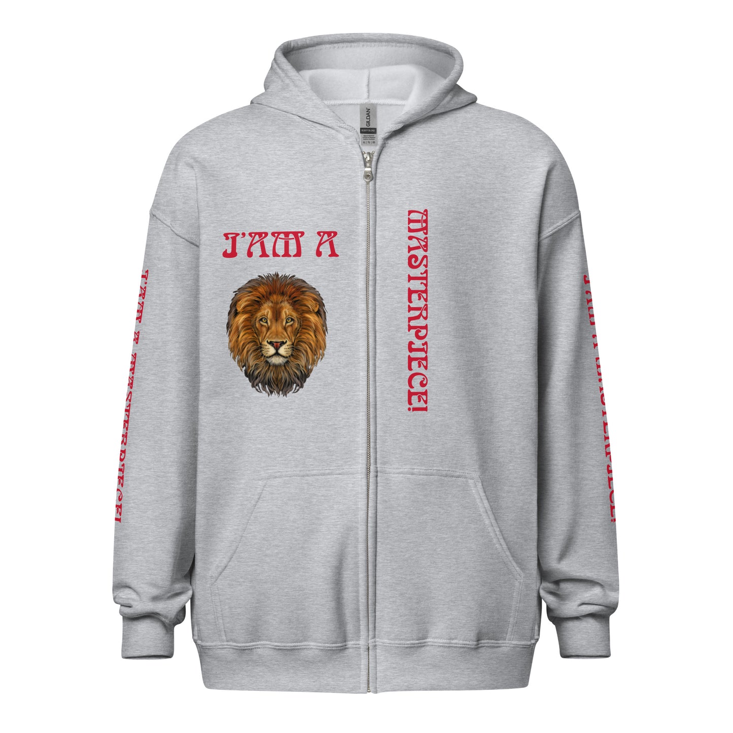 “I’AM A MASTERPIECE!”Unisex Heavy Blend Zip Hoodie W/Red Font
