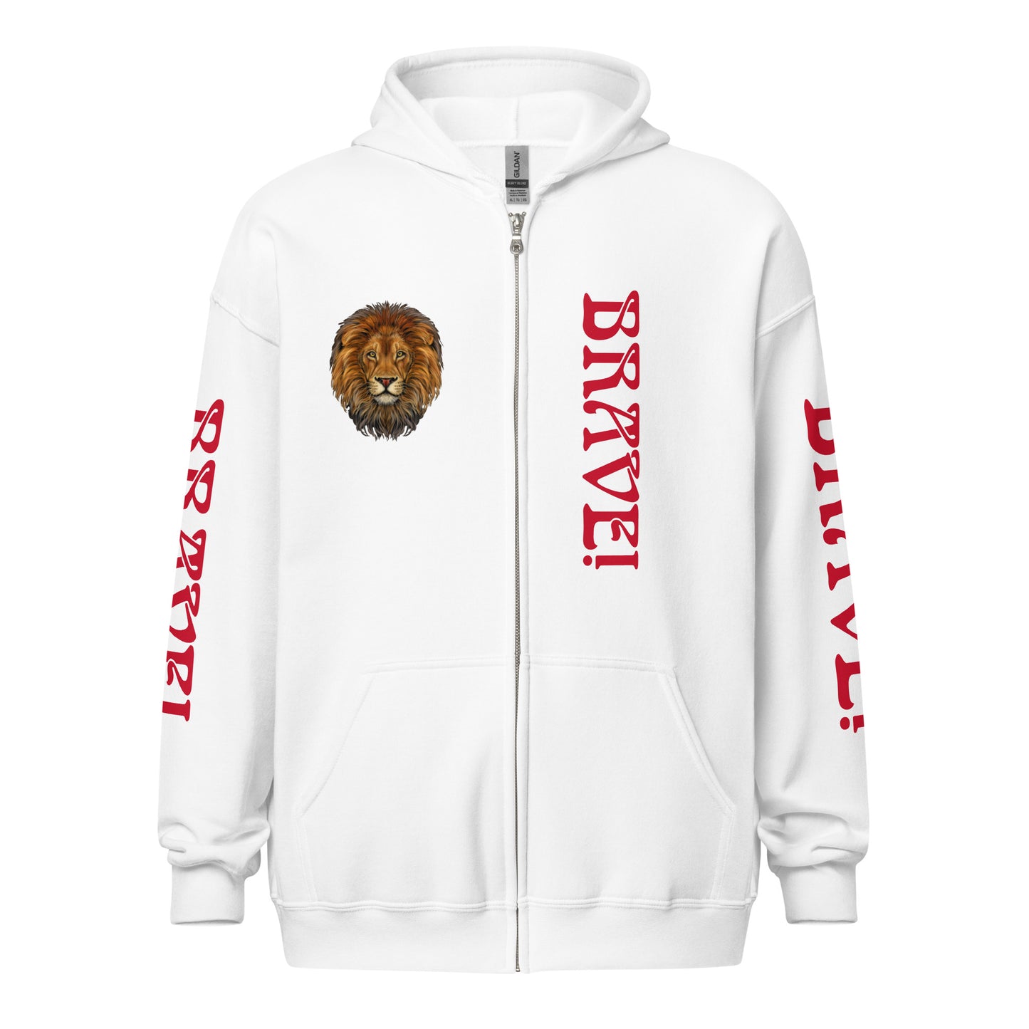 “BRAVE!”Unisex Heavy Blend Zip Hoodie W/Red Font