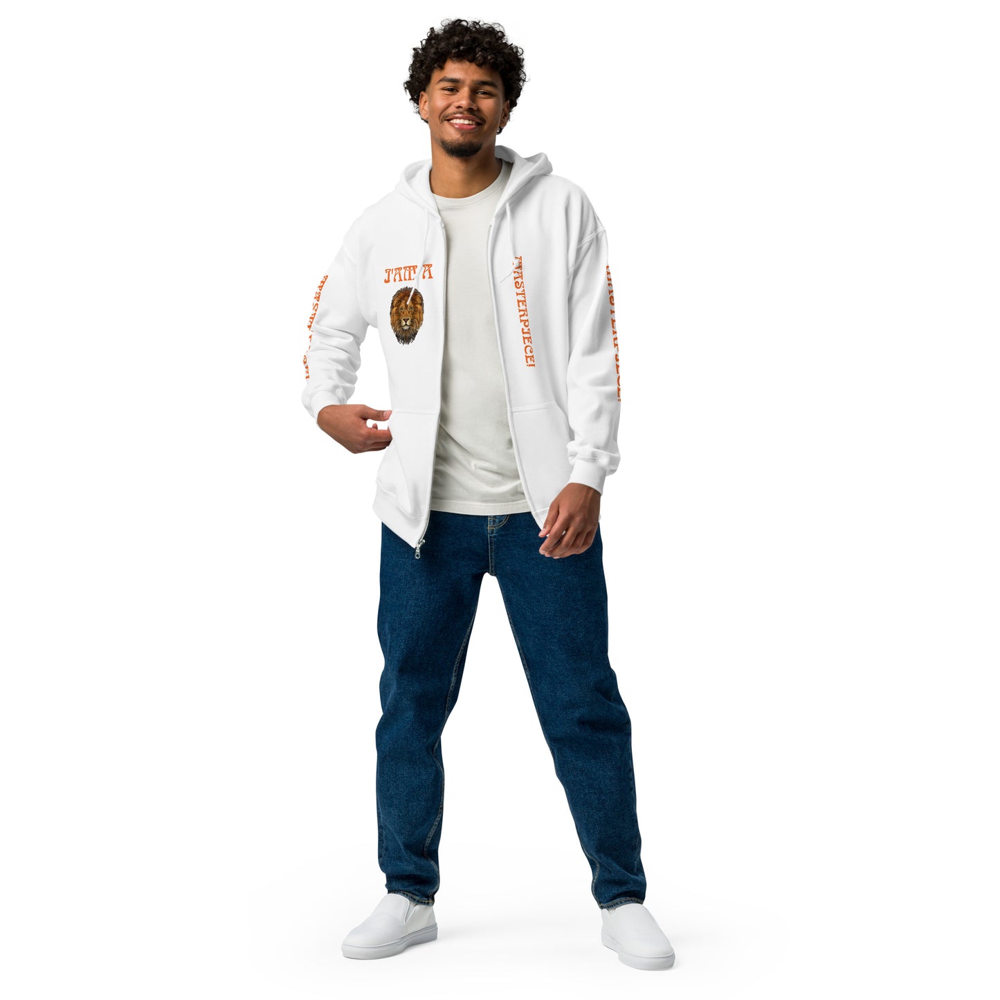 “IAM A MASTERPIECE!"Unisex Heavy Blend Zip Hoodie W/Orange Font