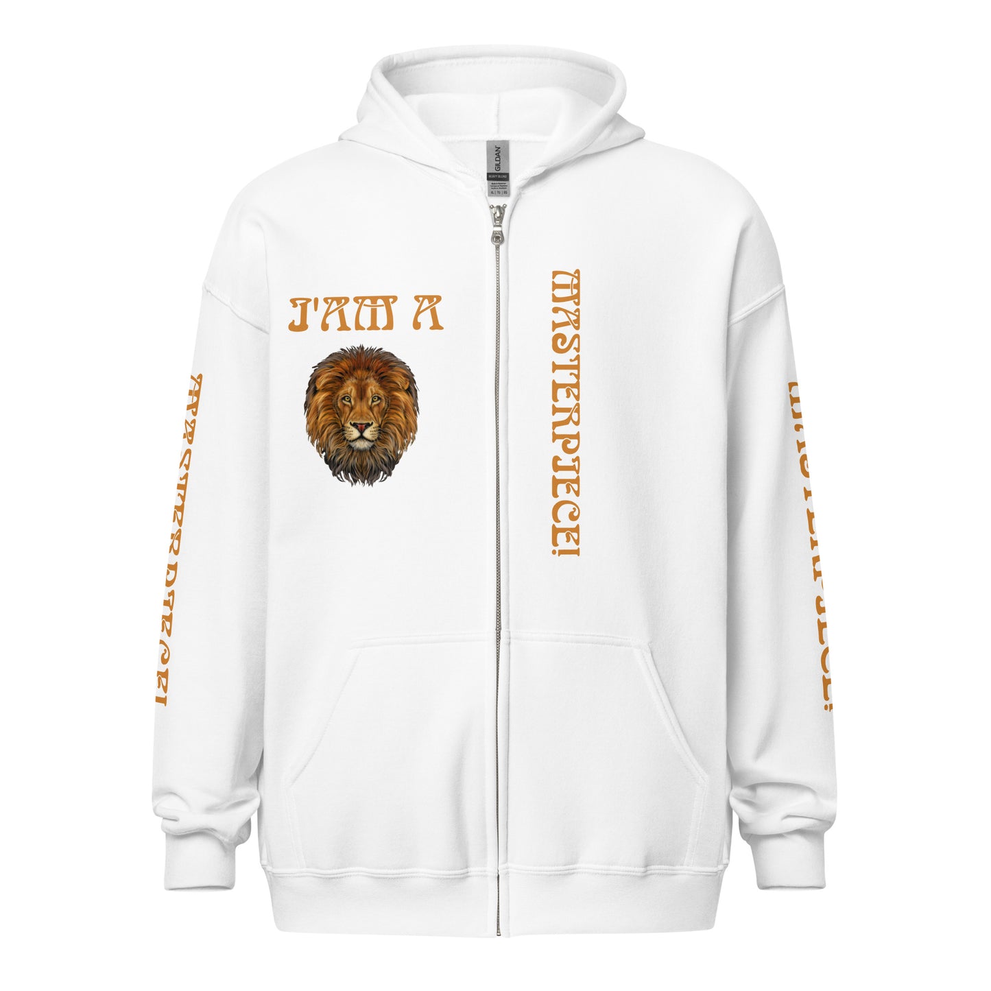 “IAM A MASTERPIECE!”Unisex Heavy Blend Zip Hoodie W/Bronze Font