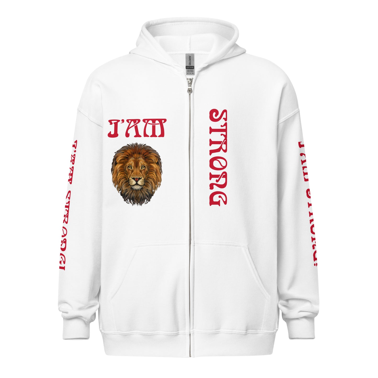 “I’AM STRONG"Unisex Heavy Blend Zip Hoodie W/Red Font