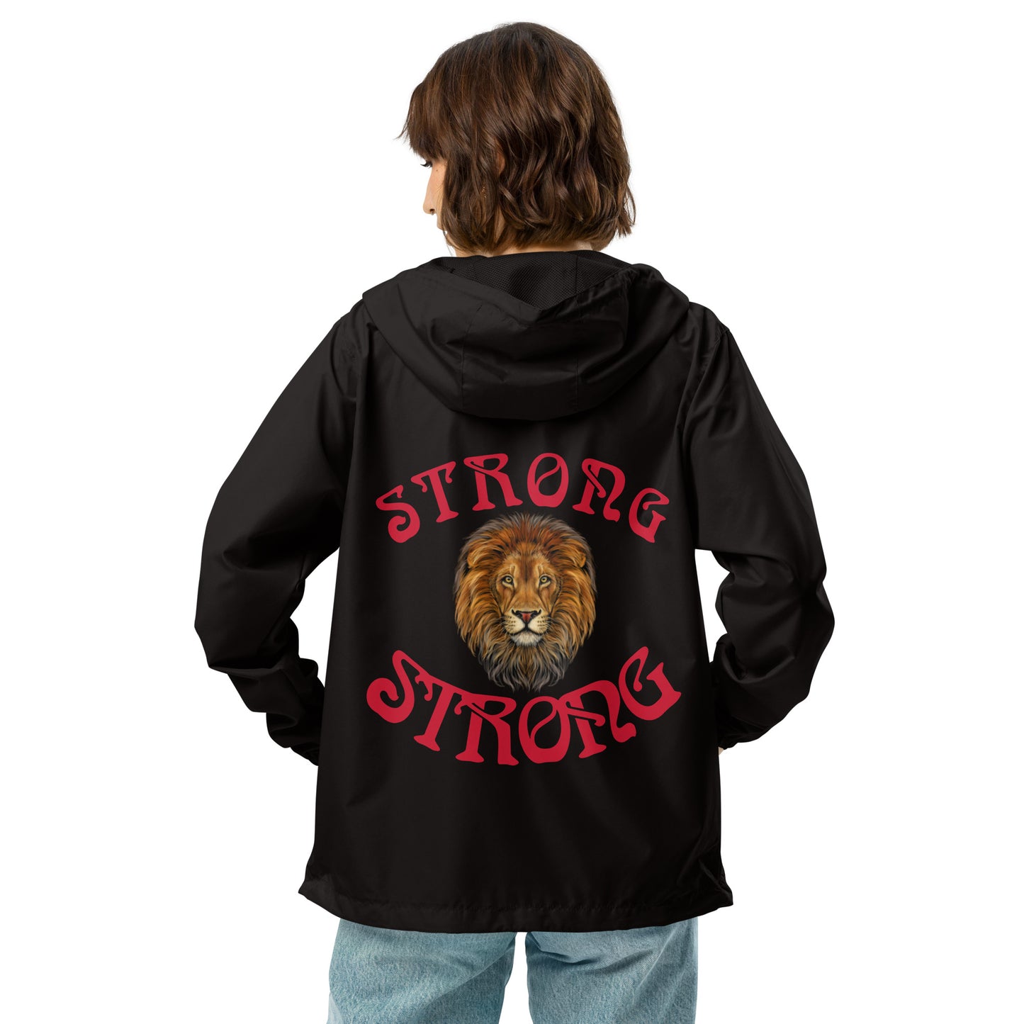 “STRONG”Unisex Lightweight Zip up Windbreaker W/Arch Red Font