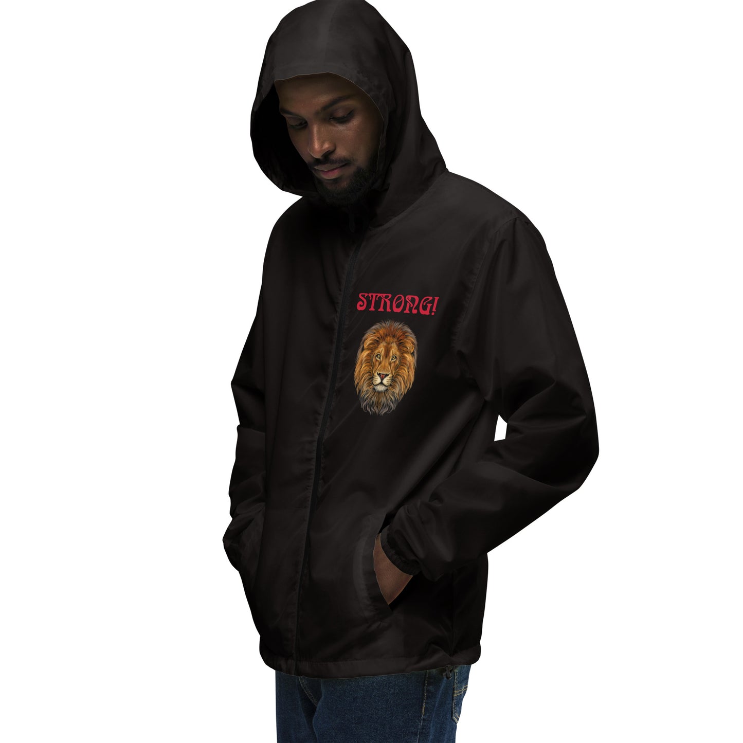 “STRONG”Unisex Lightweight Zip up Windbreaker W/Arch Red Font