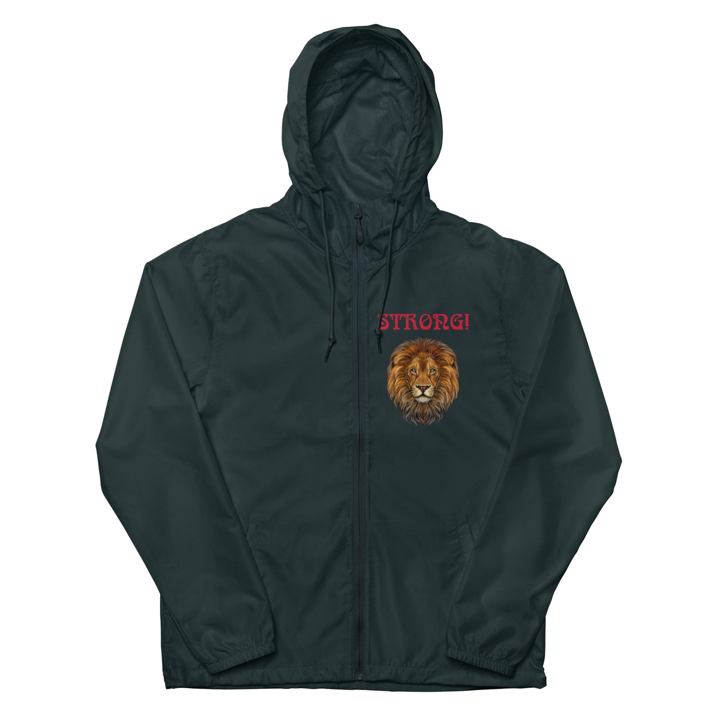 “STRONG”Unisex Lightweight Zip up Windbreaker W/Arch Red Font