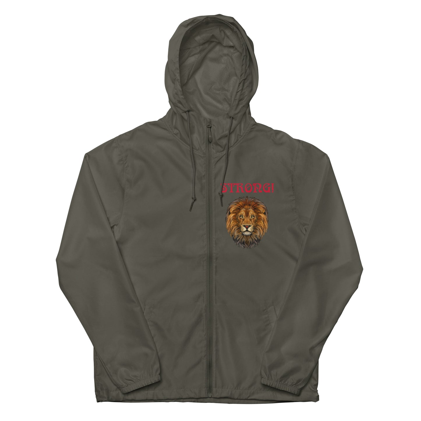 “STRONG”Unisex Lightweight Zip up Windbreaker W/Arch Red Font