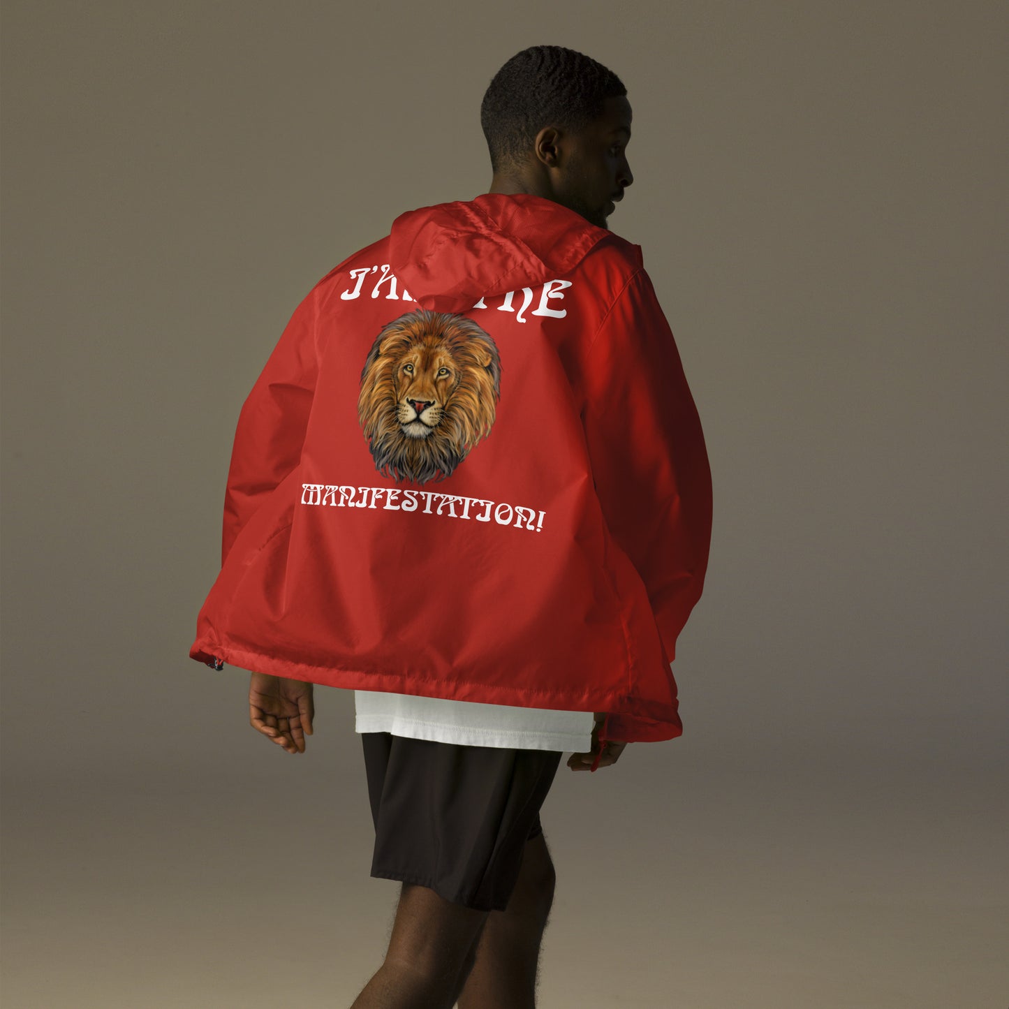 “I’AM THE MANIFESTATION!”Unisex Lightweight Zip Up Windbreaker W/White Font