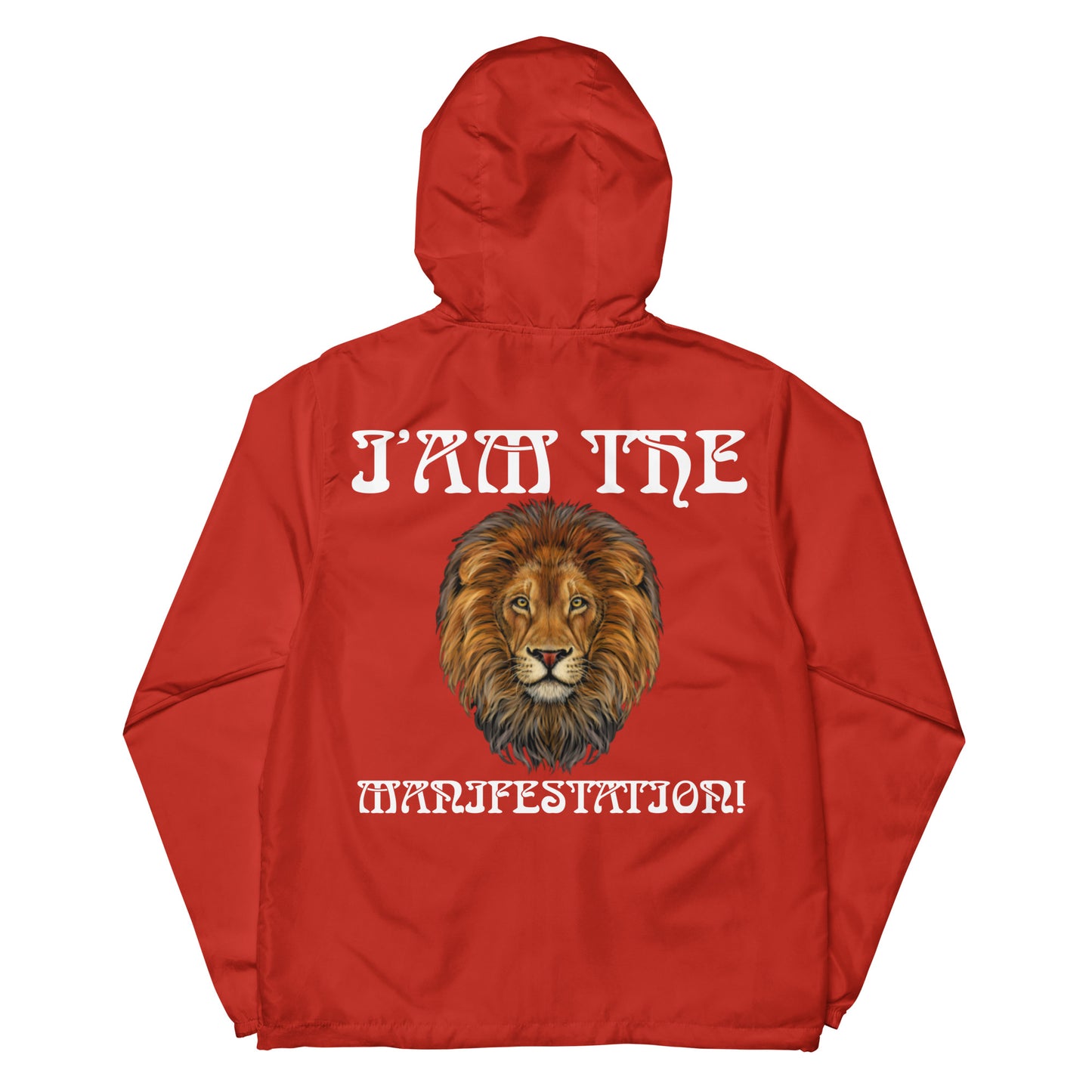 “I’AM THE MANIFESTATION!”Unisex Lightweight Zip Up Windbreaker W/White Font