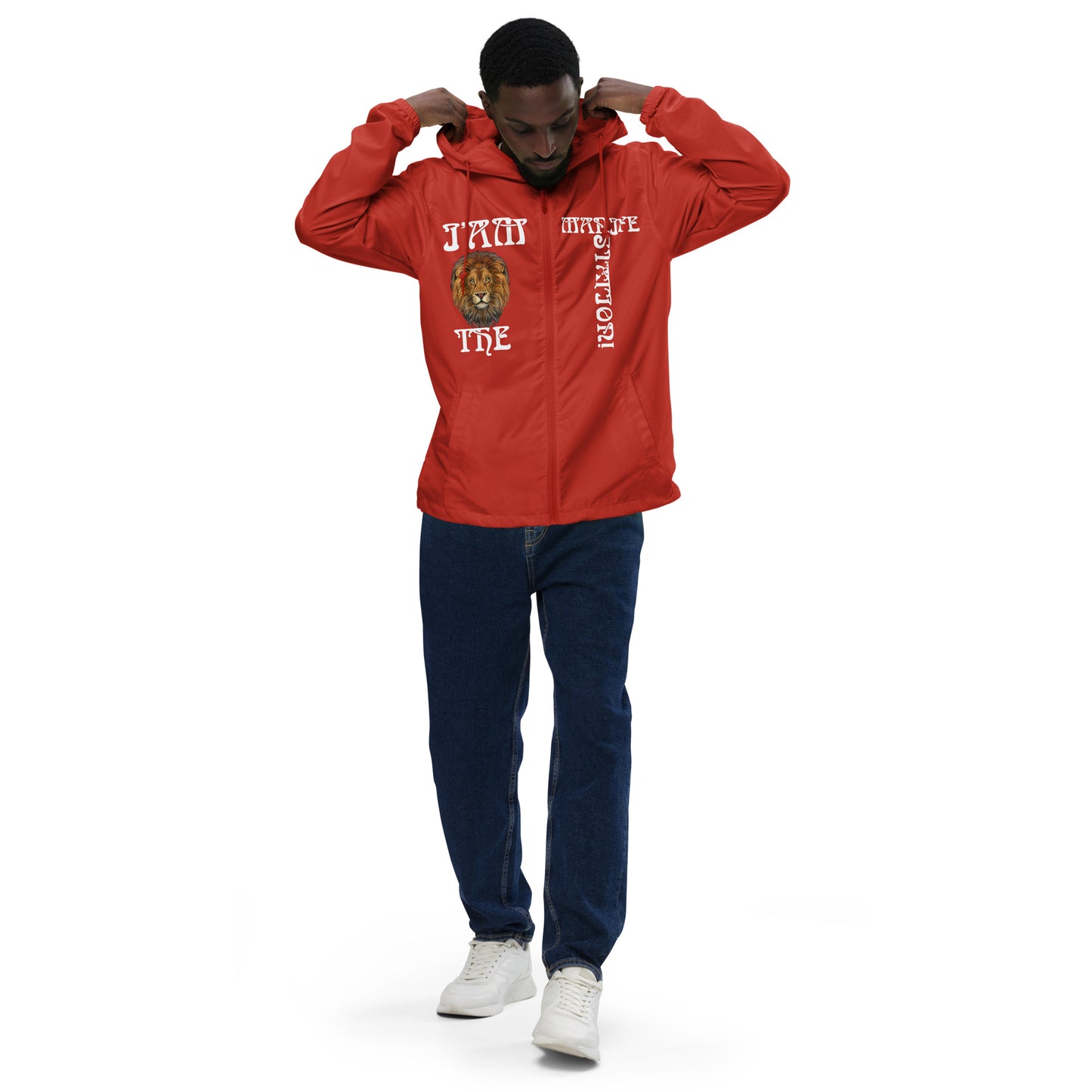 “I’AM THE MANIFESTATION!”Unisex Lightweight Zip Up Windbreaker W/White Font