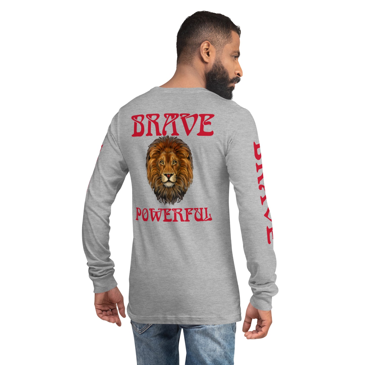 “BRAVE & POWERFUL”Unisex Long Sleeve Tee W/Red Font