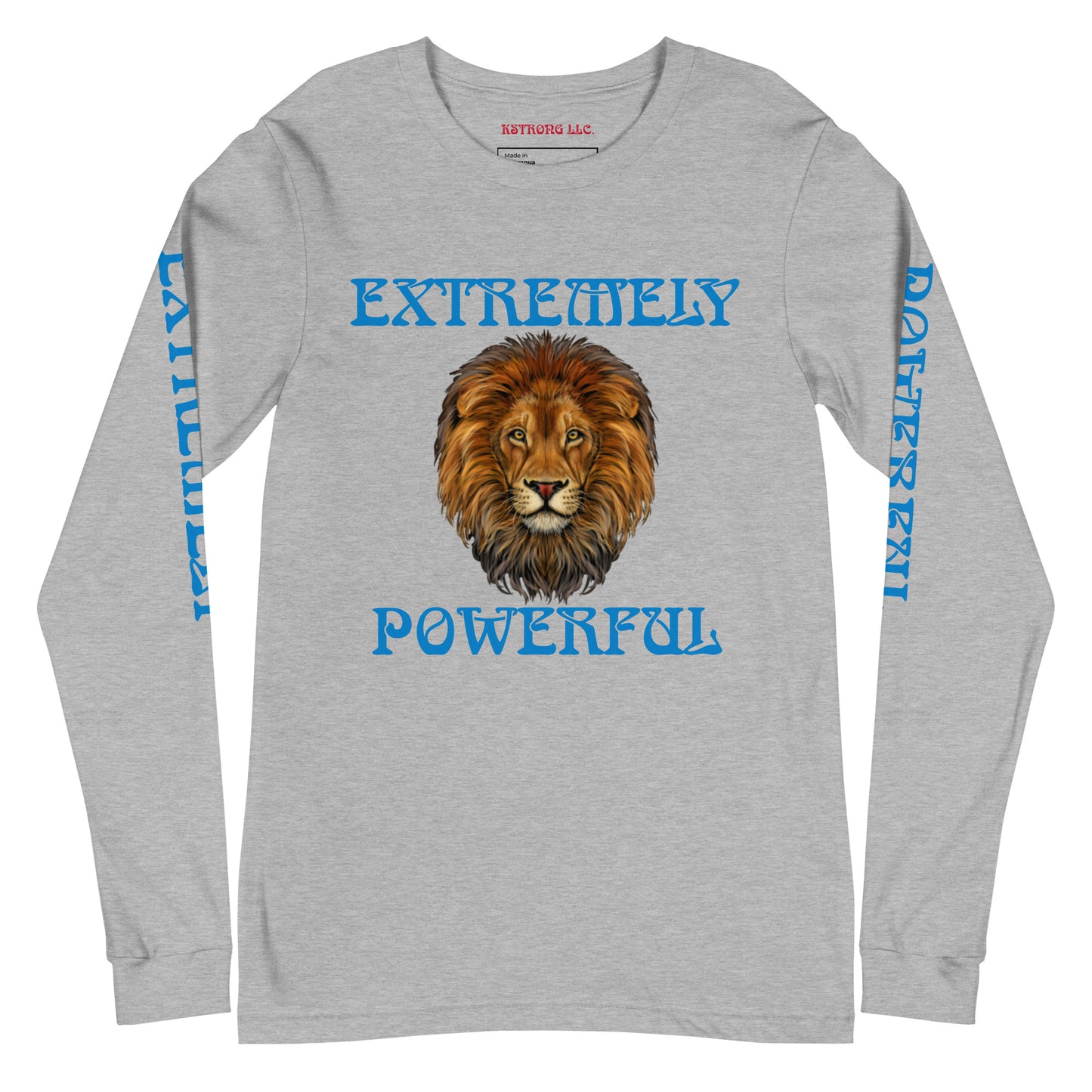 “EXTREMELY POWERFUL”Unisex Long Sleeve Tee W/Blue Font