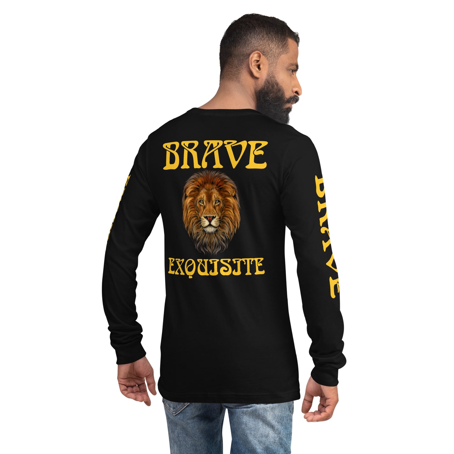 “BRAVE & EXQUISITE”Unisex Long Sleeve Tee W/Yellow Font