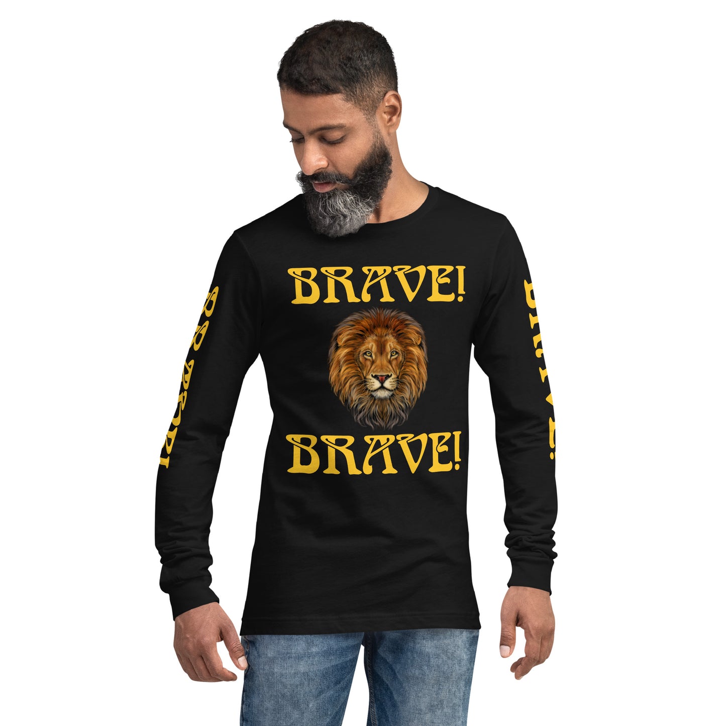 “BRAVE DOUBLE VIEW”Unisex Long Sleeve Tee W/Yellow Font